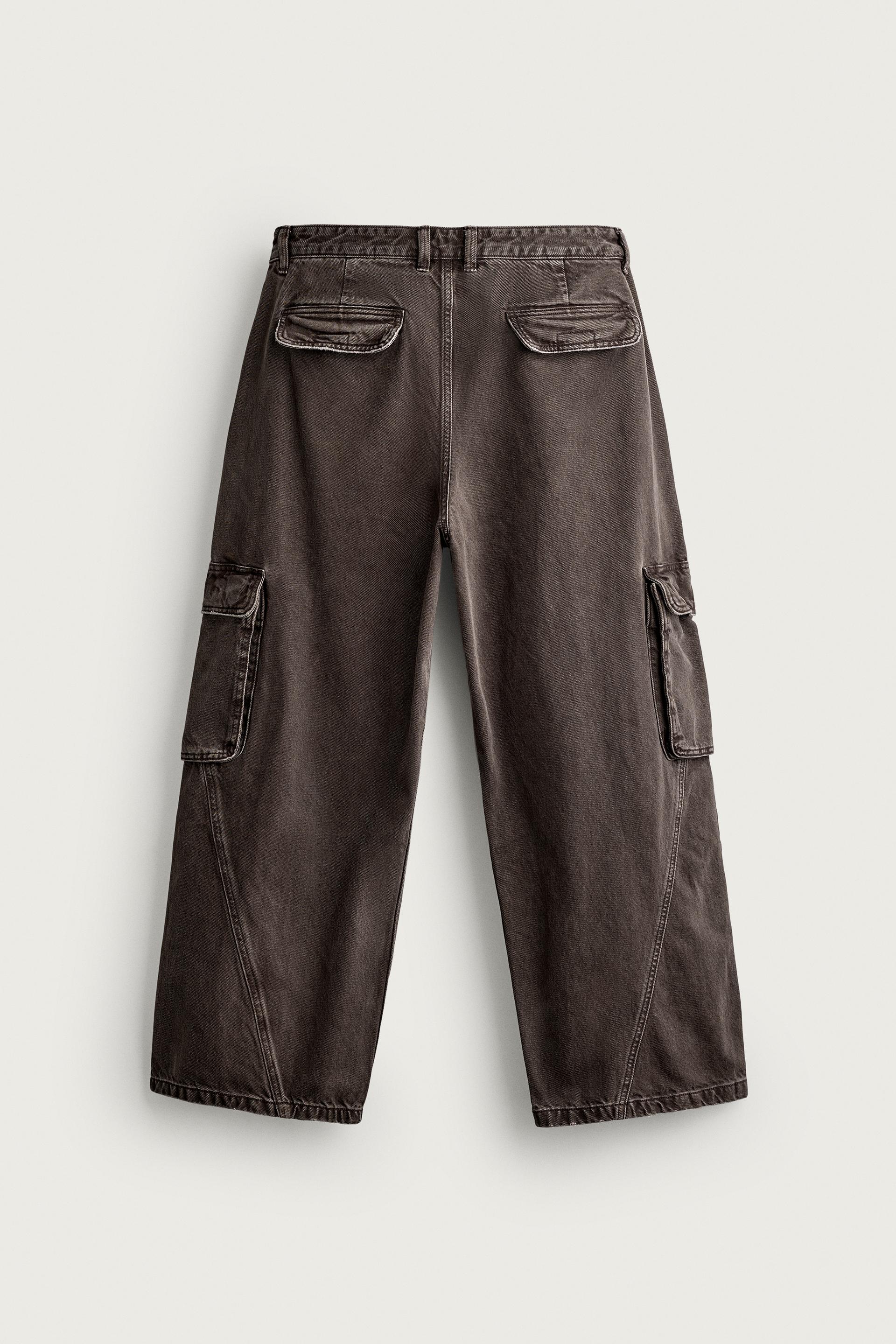 Zara Relaxed Cargo Trousers — Brown