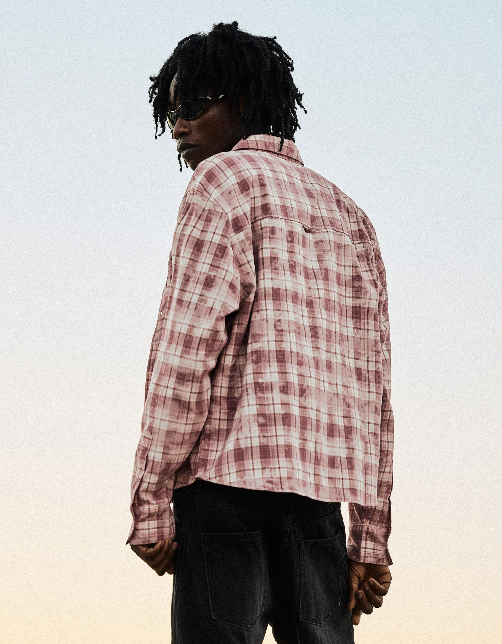 Bershka Checkered Patch Shirt