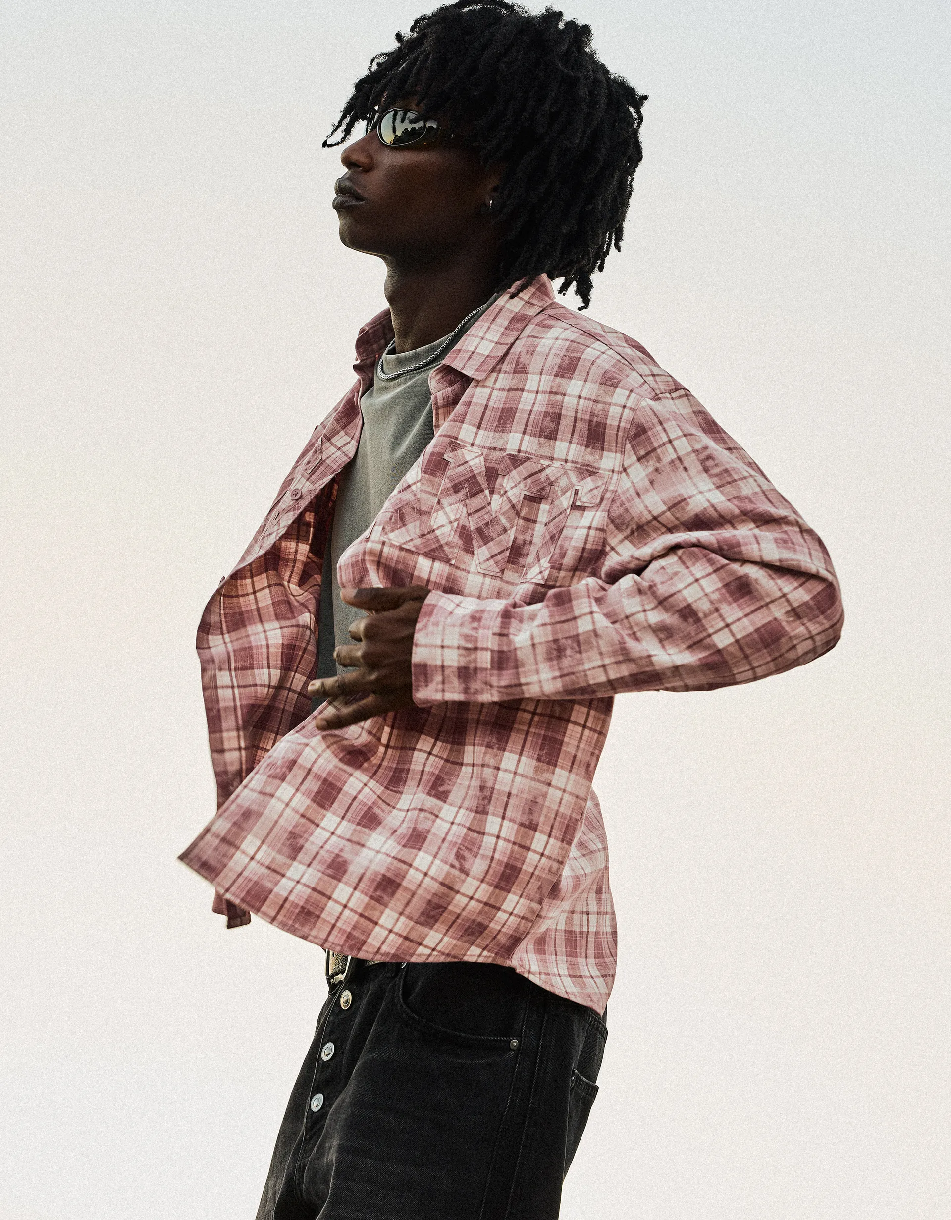 Bershka Checkered Patch Shirt