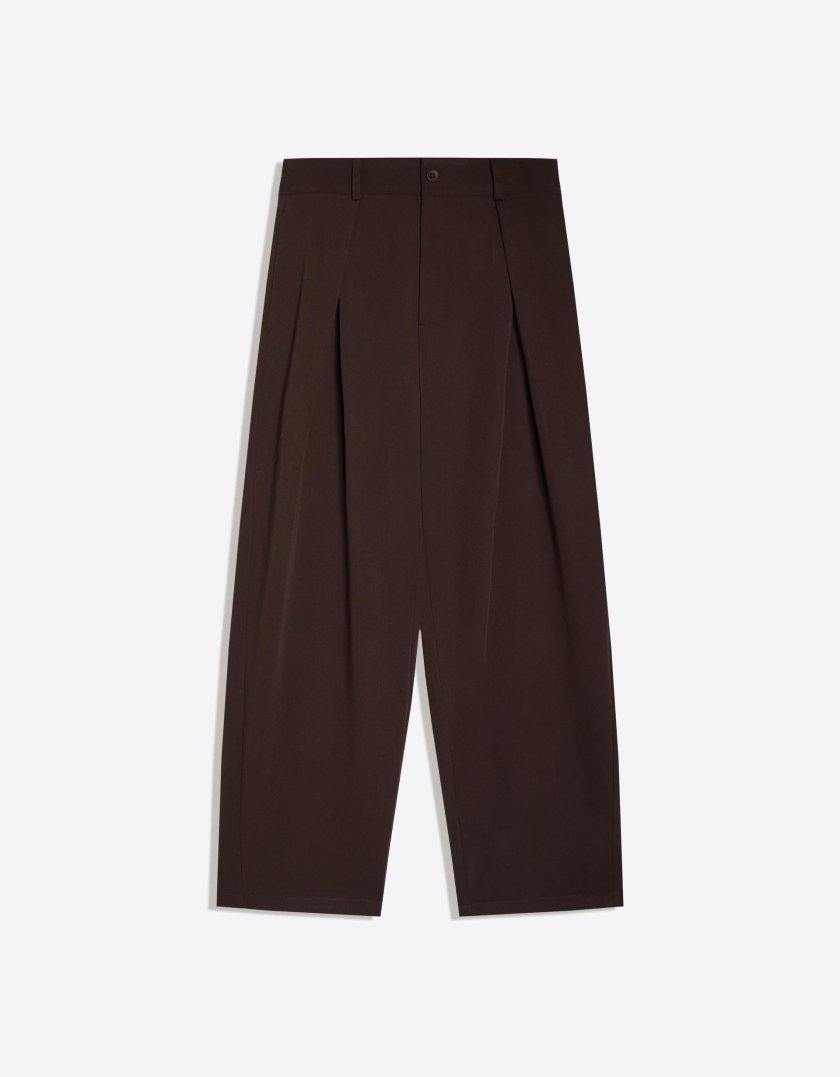 Bershka Pantalon baggy à pinces — Brown