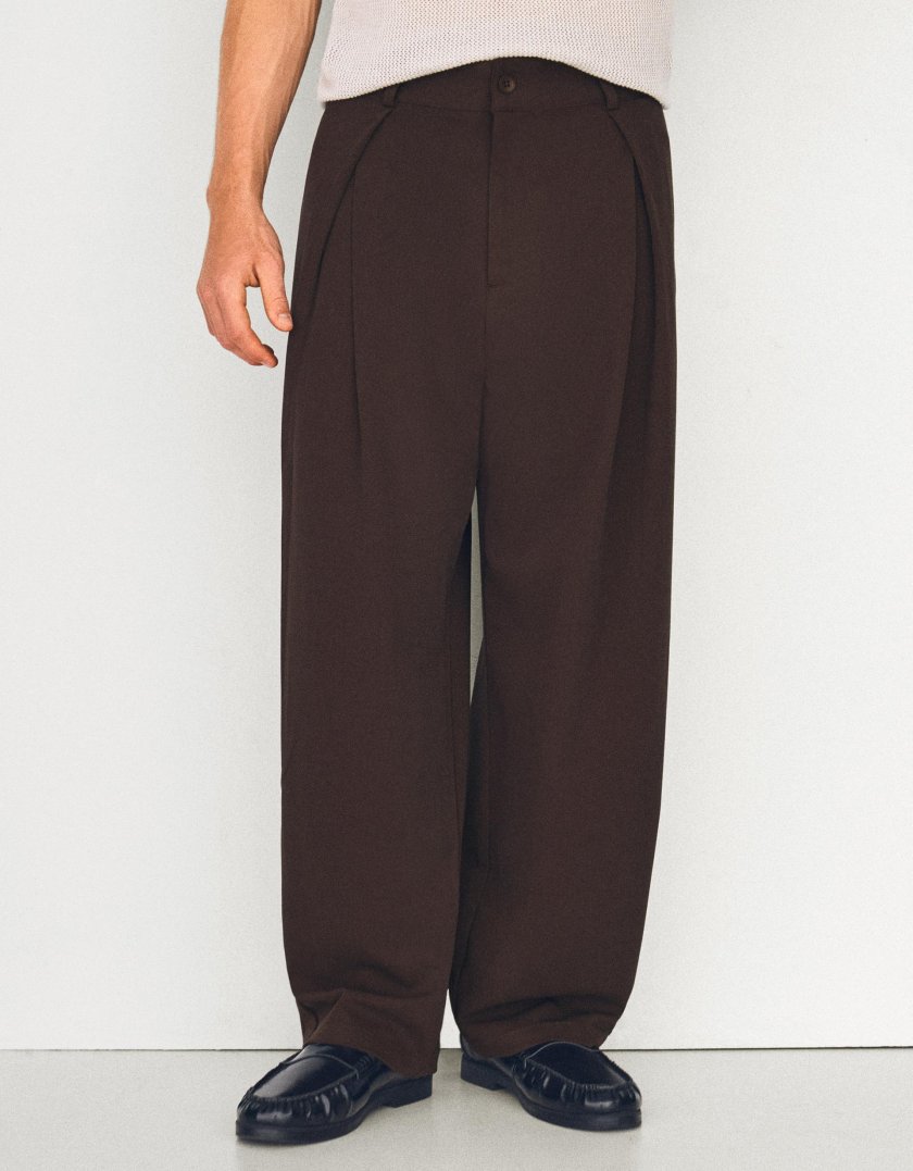 Bershka Pantalon baggy à pinces — Brown
