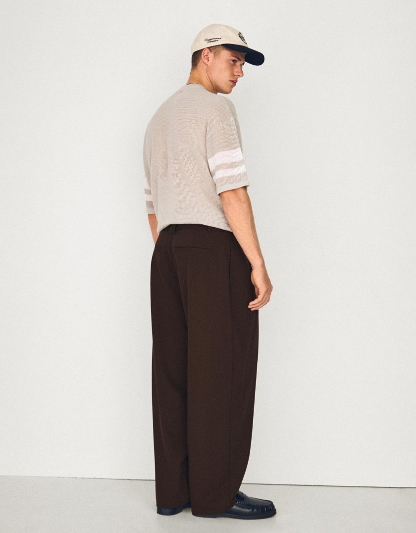 Bershka Pantalon baggy à pinces — Brown
