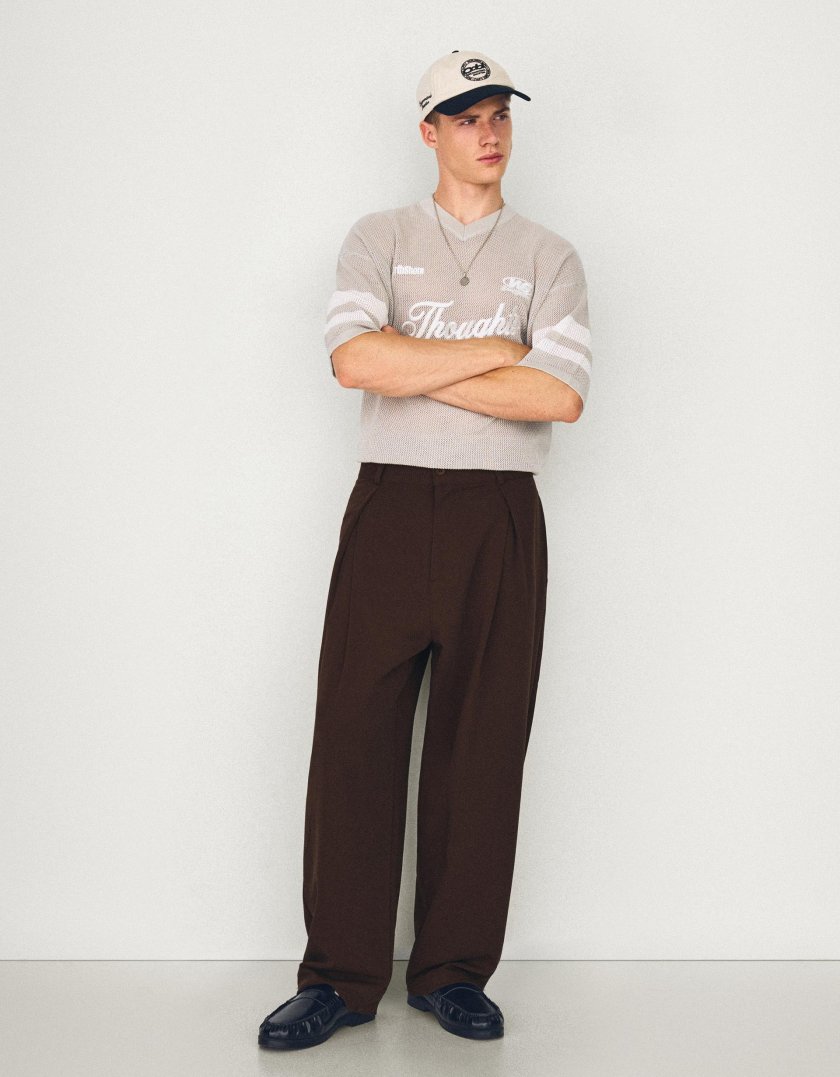 Bershka Pantalon baggy à pinces — Brown