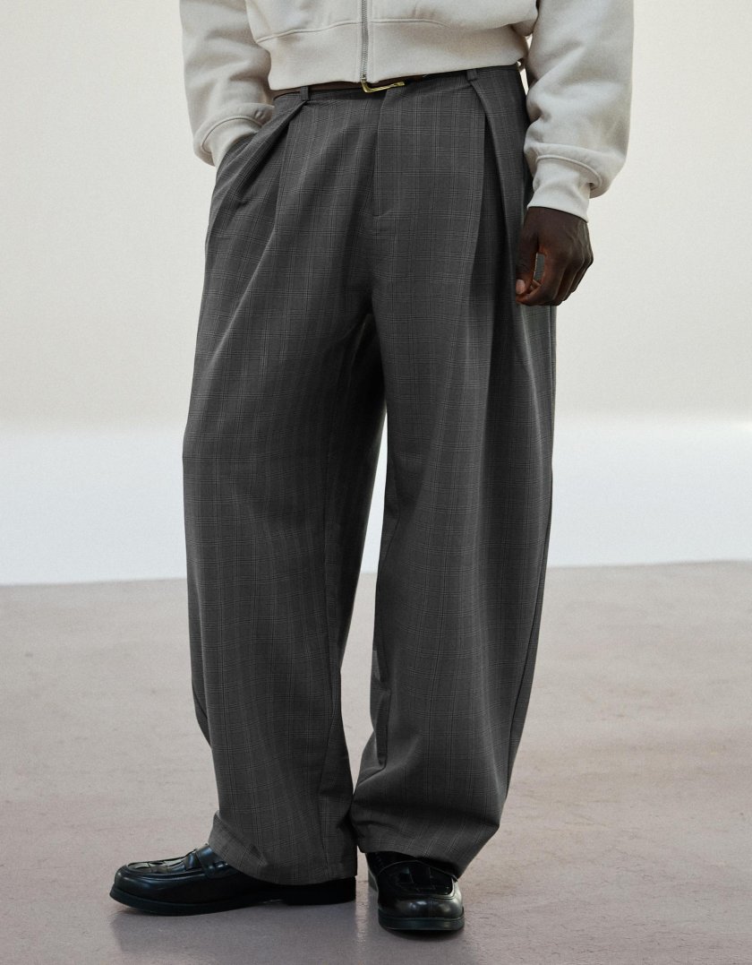 Bershka Pantalon baggy à pinces — checked grey