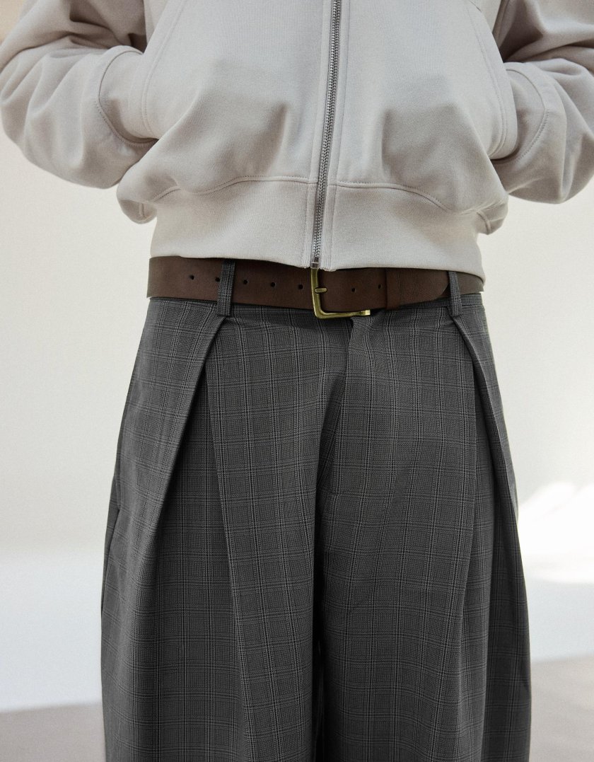 Bershka Pantalon baggy à pinces — checked grey