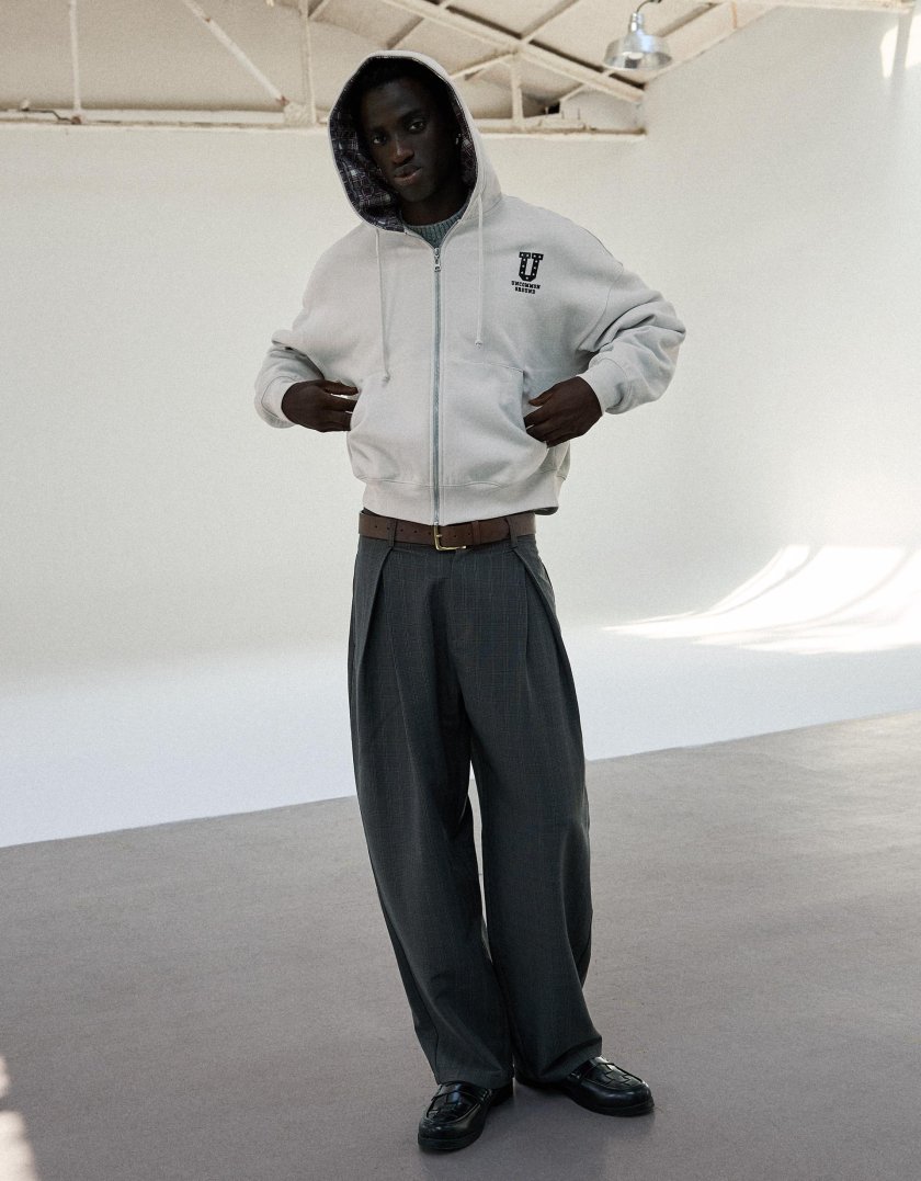 Bershka Pantalon baggy à pinces — checked grey