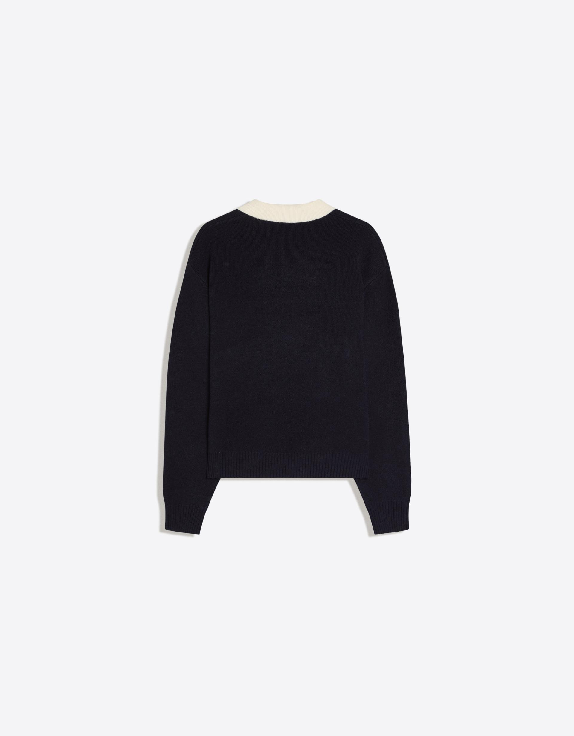 Bershka Contrast Polo Knit Sweater — Marine