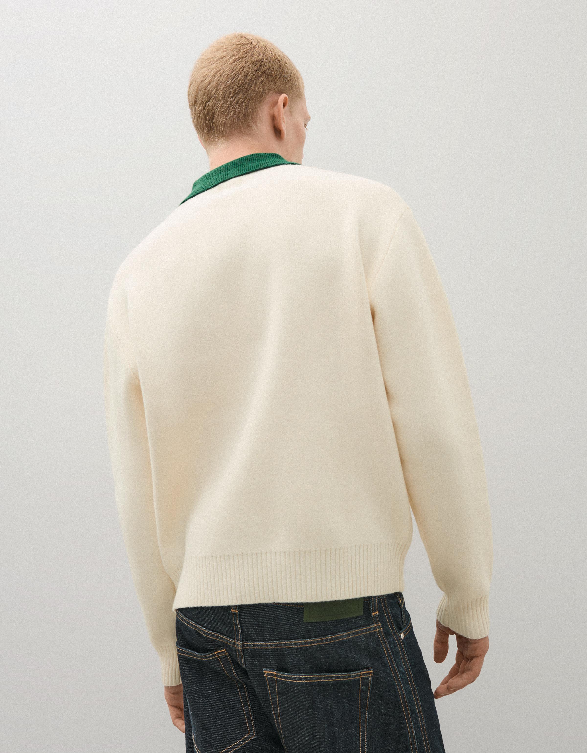 Bershka Contrast Polo Knit Sweater — Blanc cassé