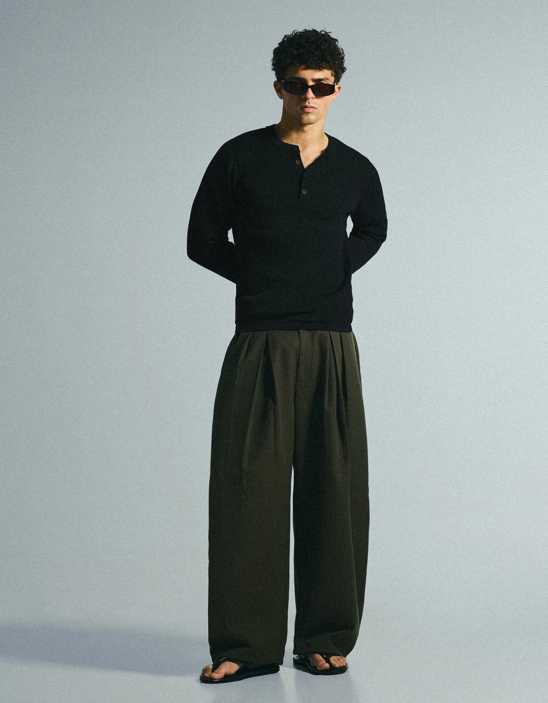 Bershka Tunisian Collar Knit Sweater — Noir