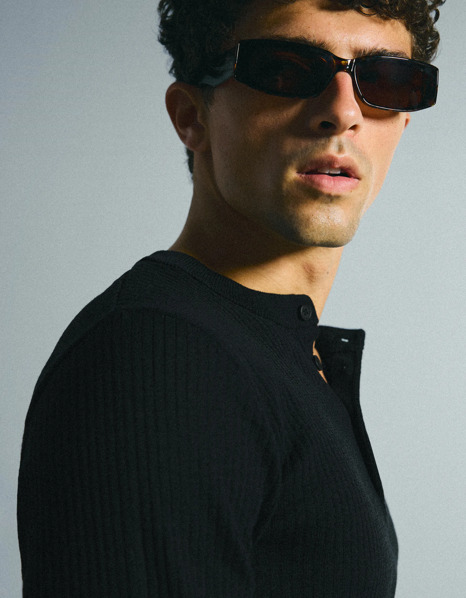 Bershka Tunisian Collar Knit Sweater — Noir
