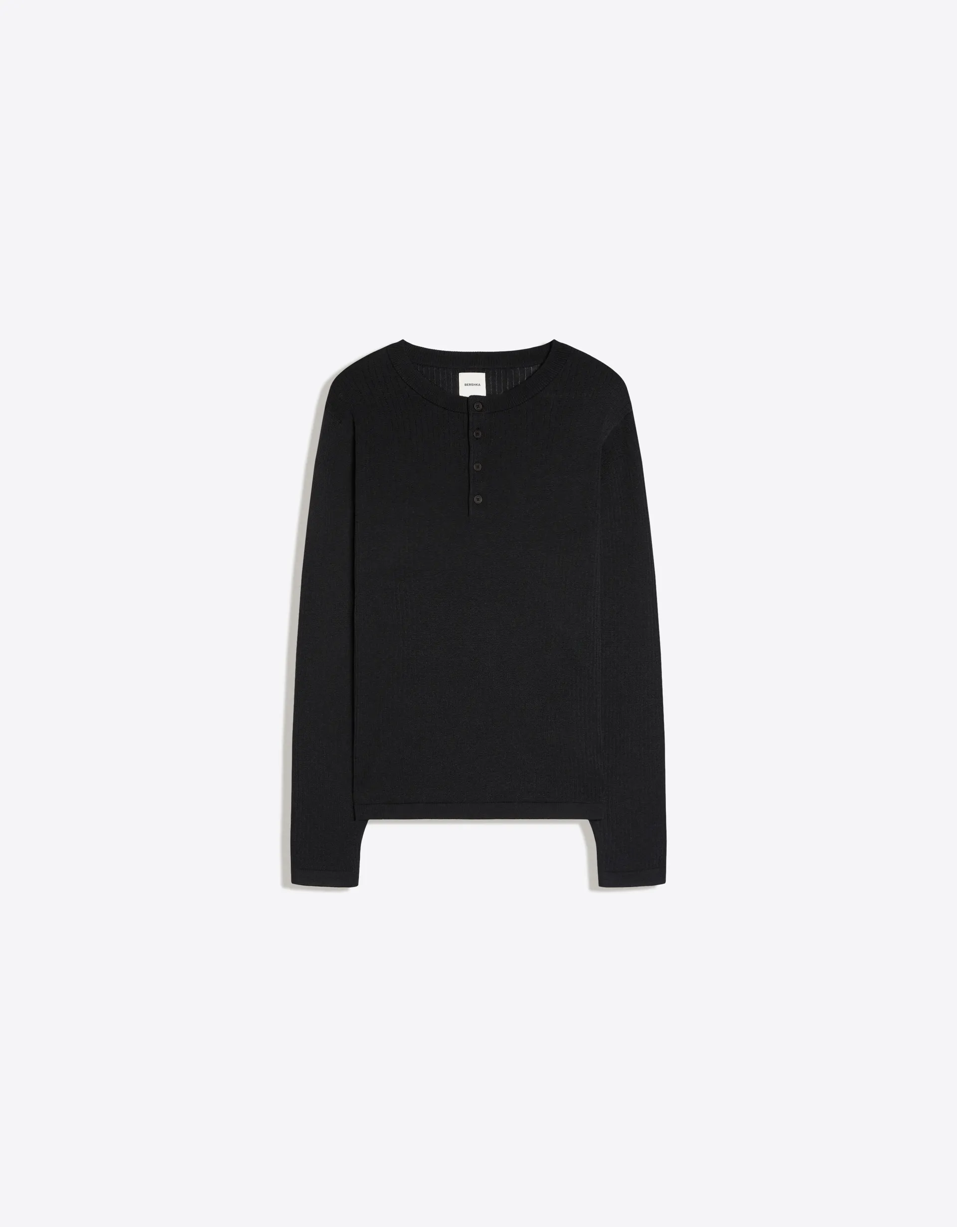 Bershka Tunisian Collar Knit Sweater — Noir