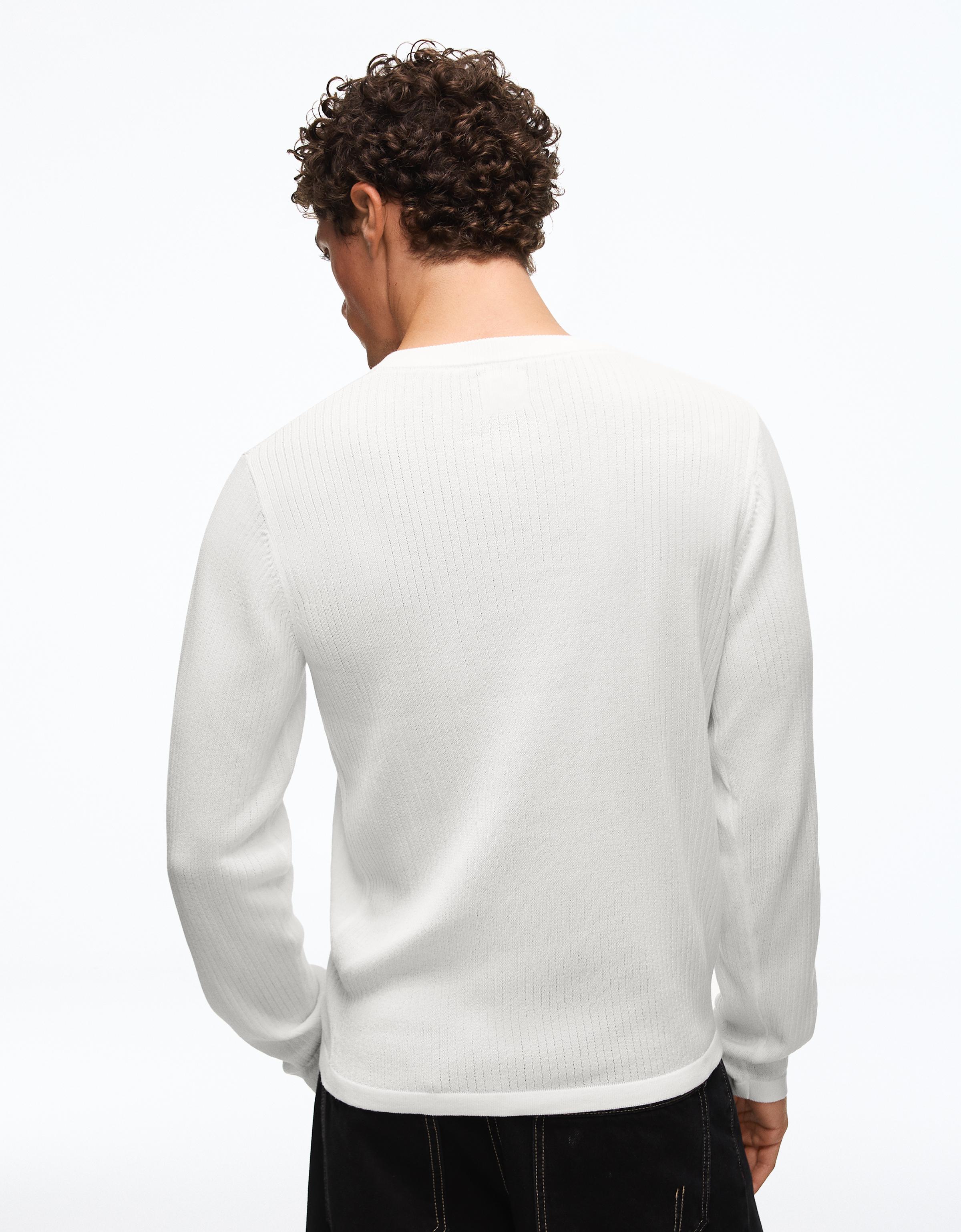 Bershka Tunisian Collar Knit Sweater — Blanc