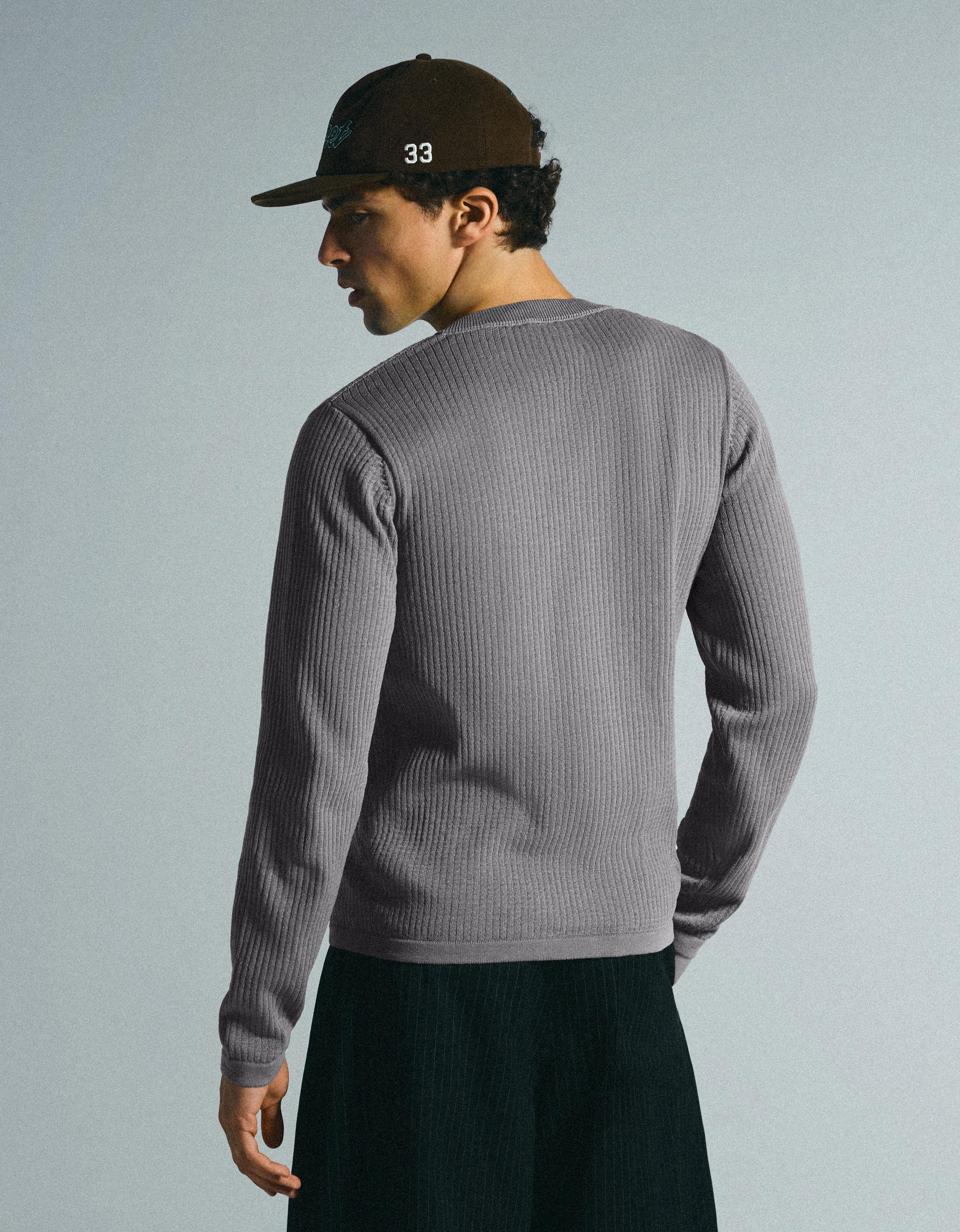 Bershka Tunisian Collar Knit Sweater — Gris