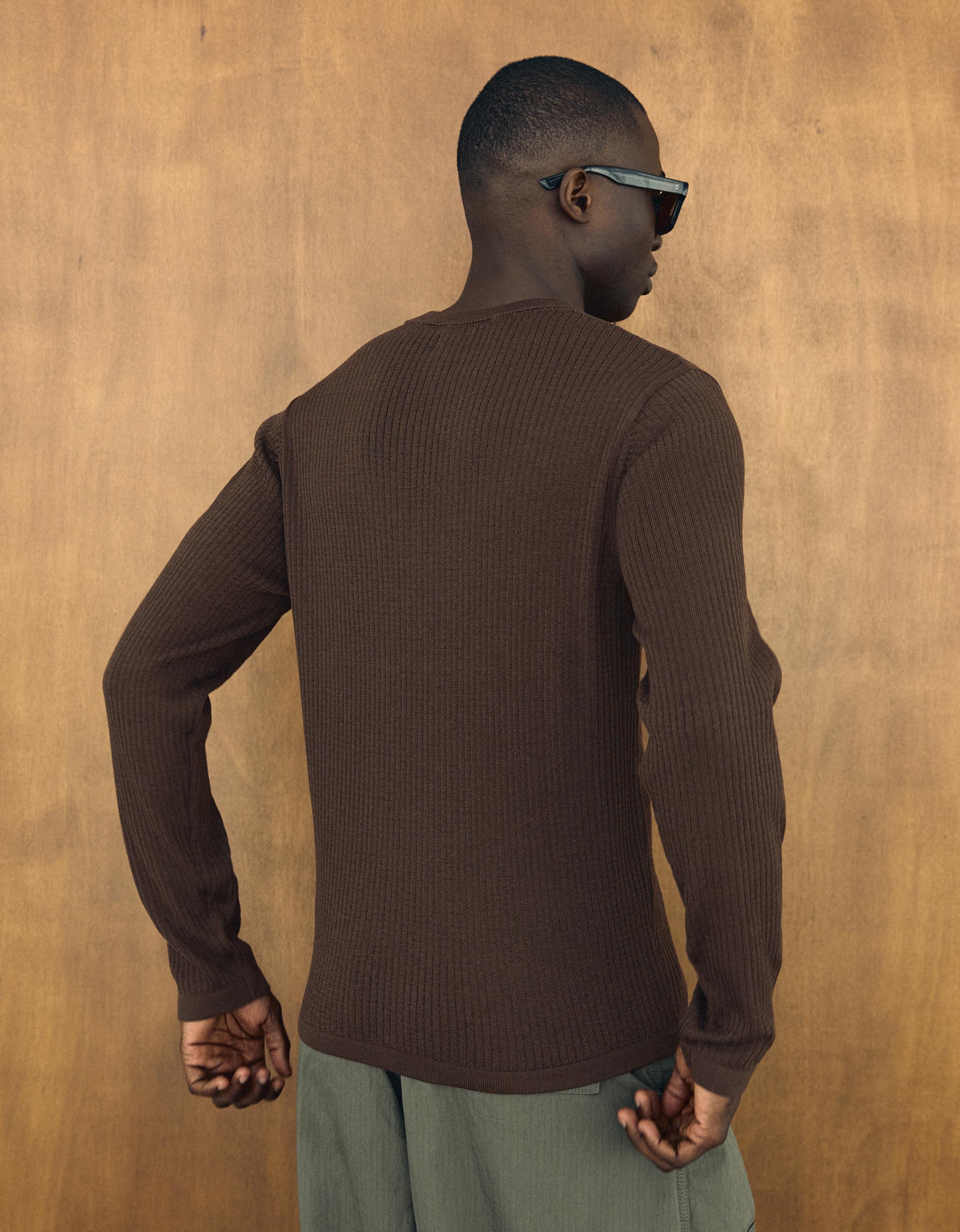 Bershka Tunisian Collar Knit Sweater — Marron