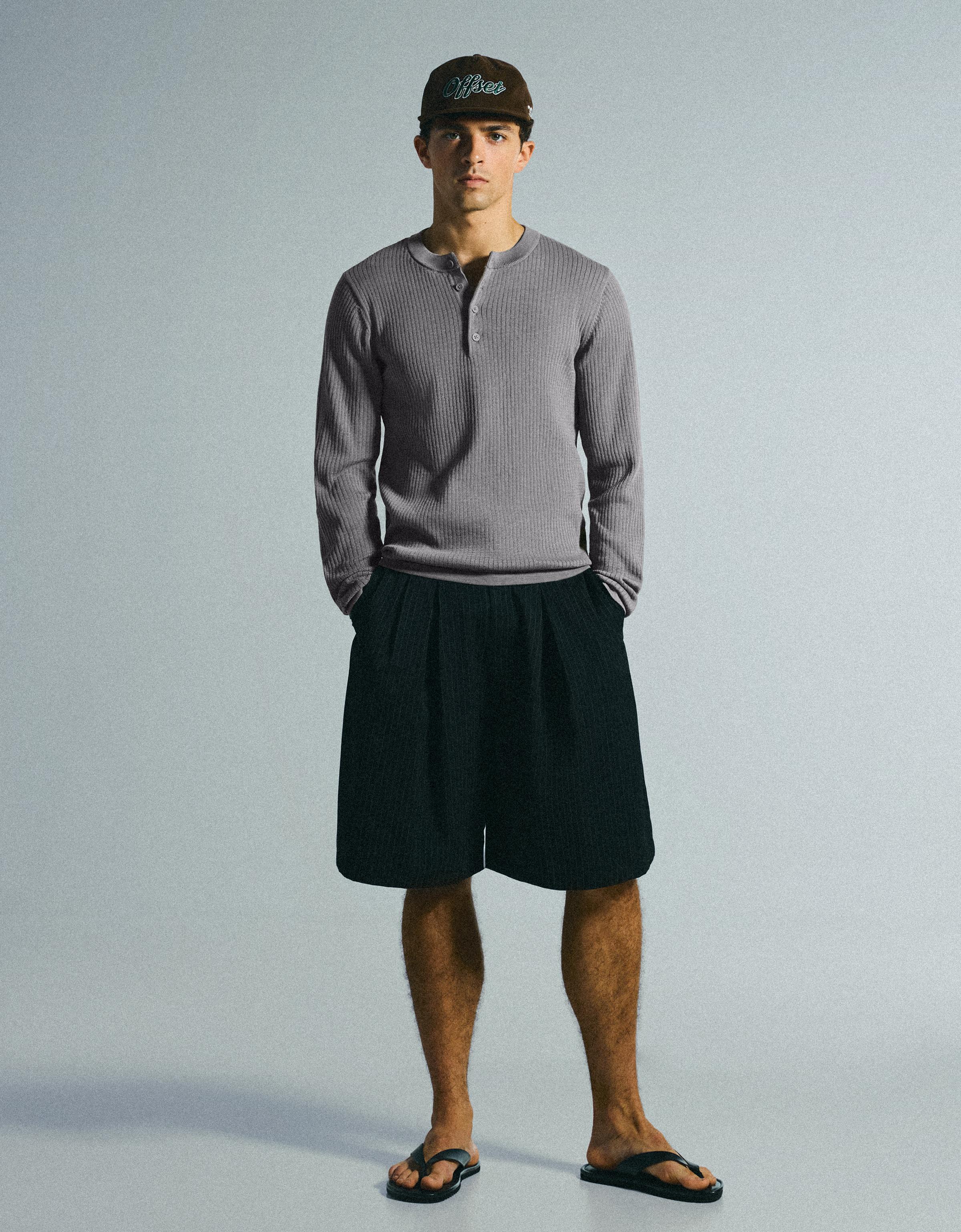 Bershka Tunisian Collar Knit Sweater — Gris