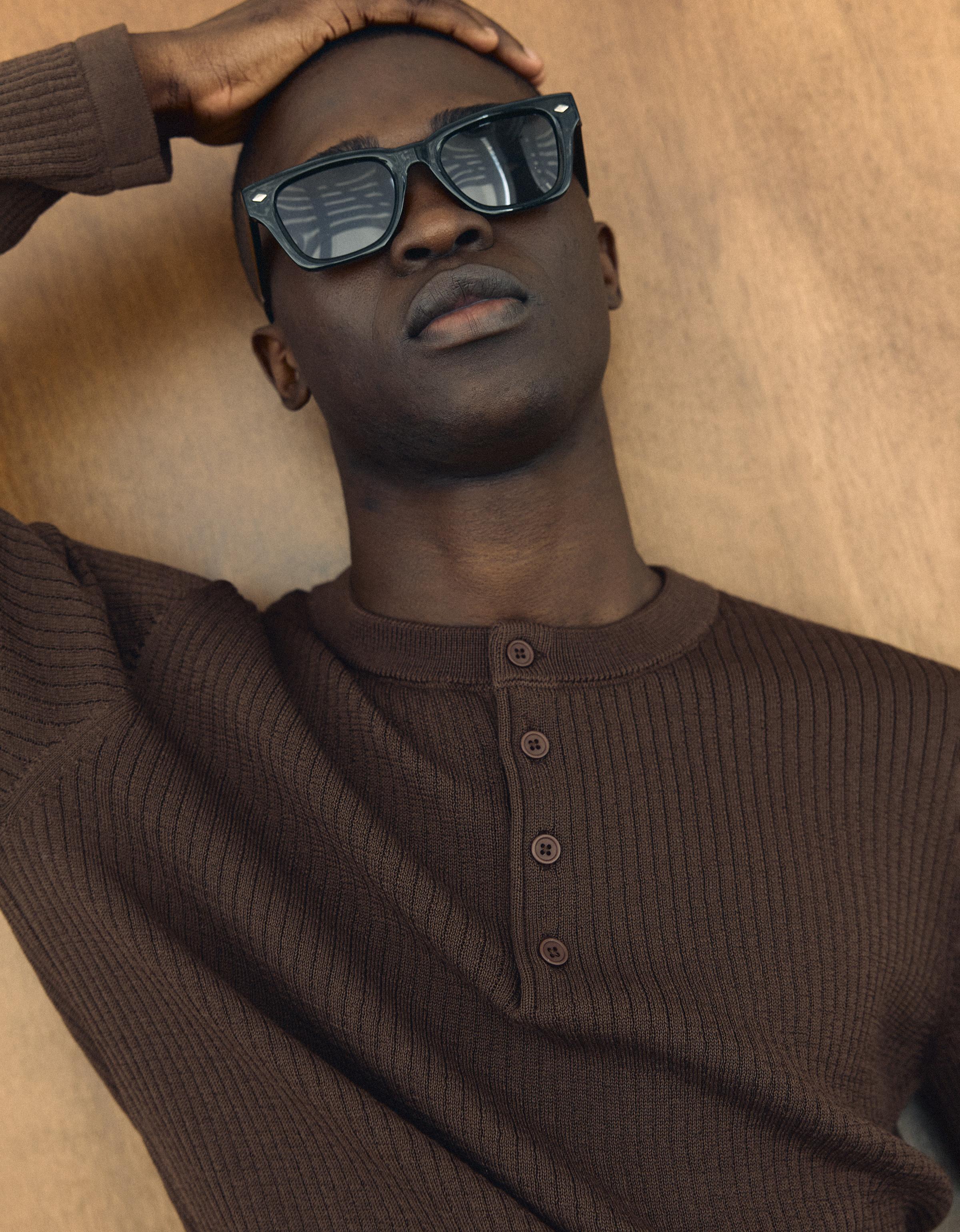 Bershka Tunisian Collar Knit Sweater — Marron