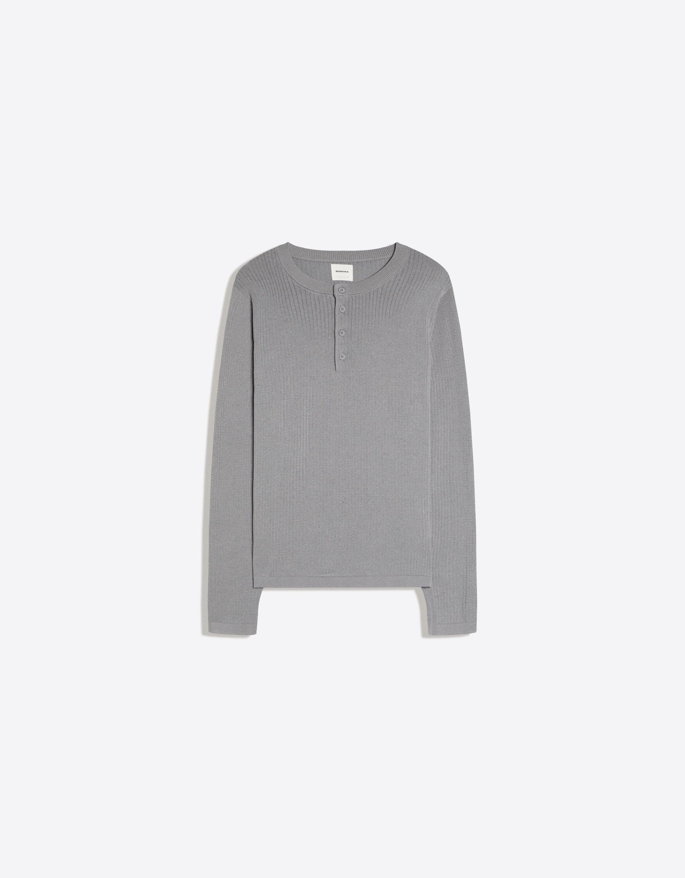 Bershka Tunisian Collar Knit Sweater — Gris