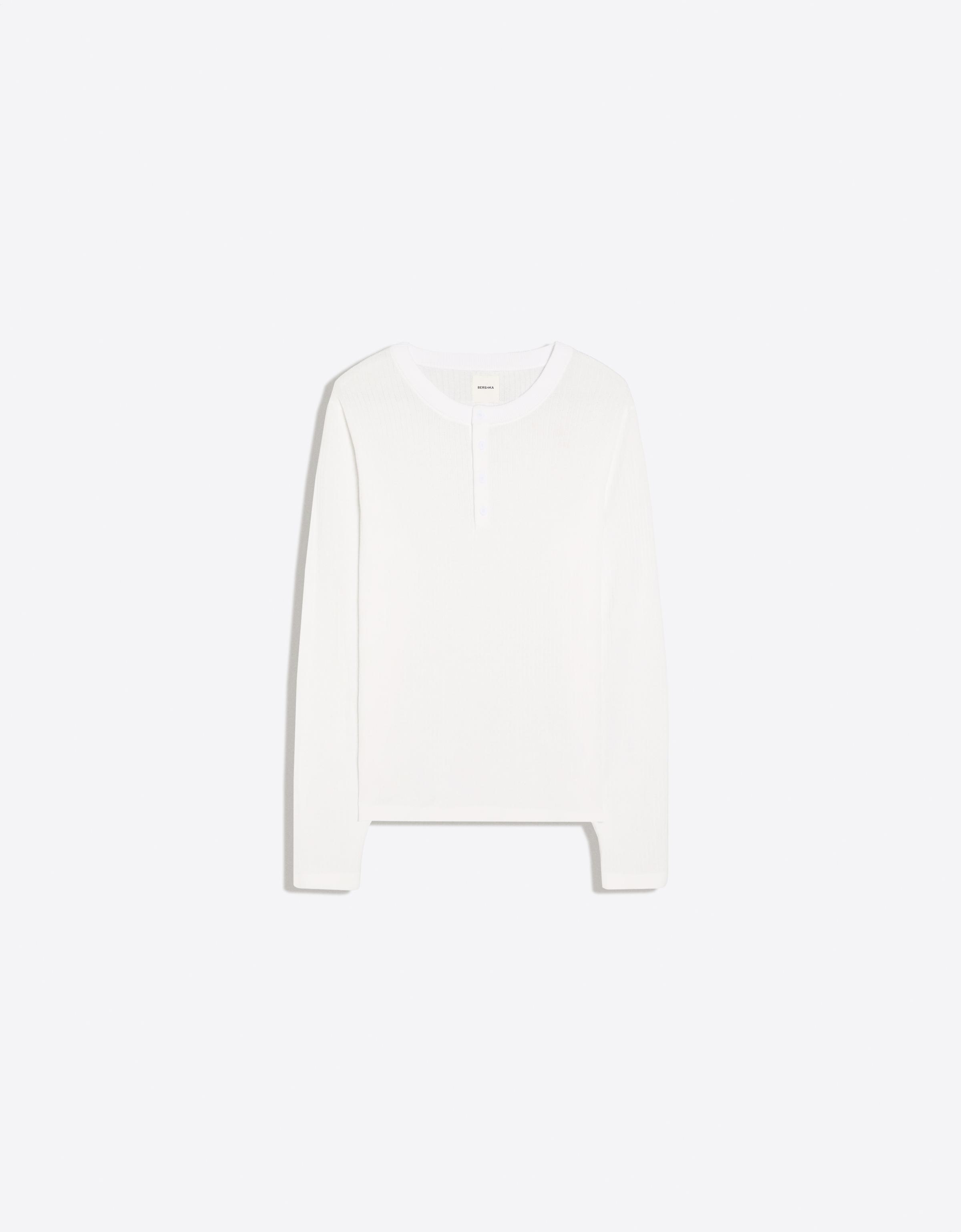 Bershka Tunisian Collar Knit Sweater — Blanc