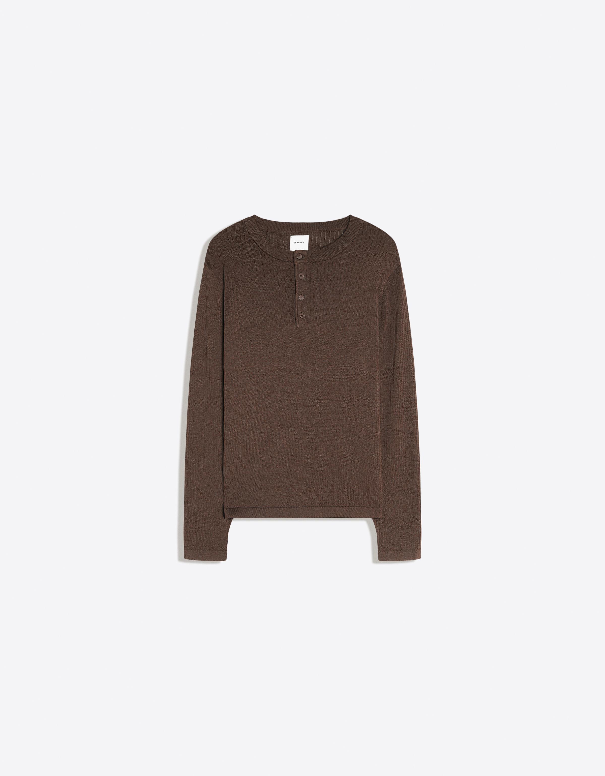 Bershka Tunisian Collar Knit Sweater — Marron