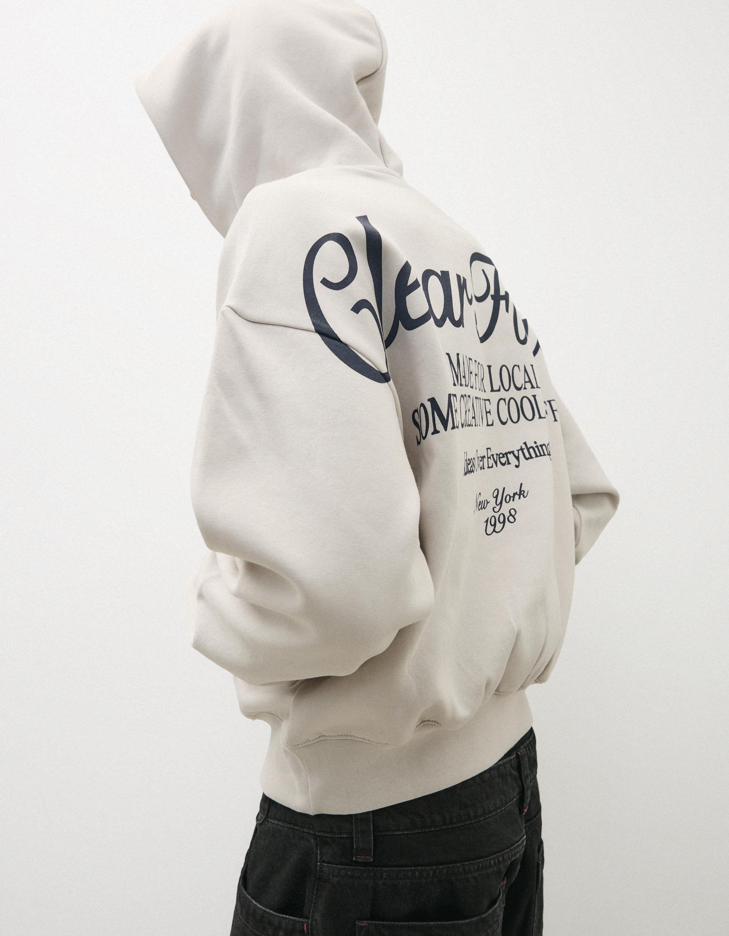 Bershka Sweat à capuche imprimé — Gris