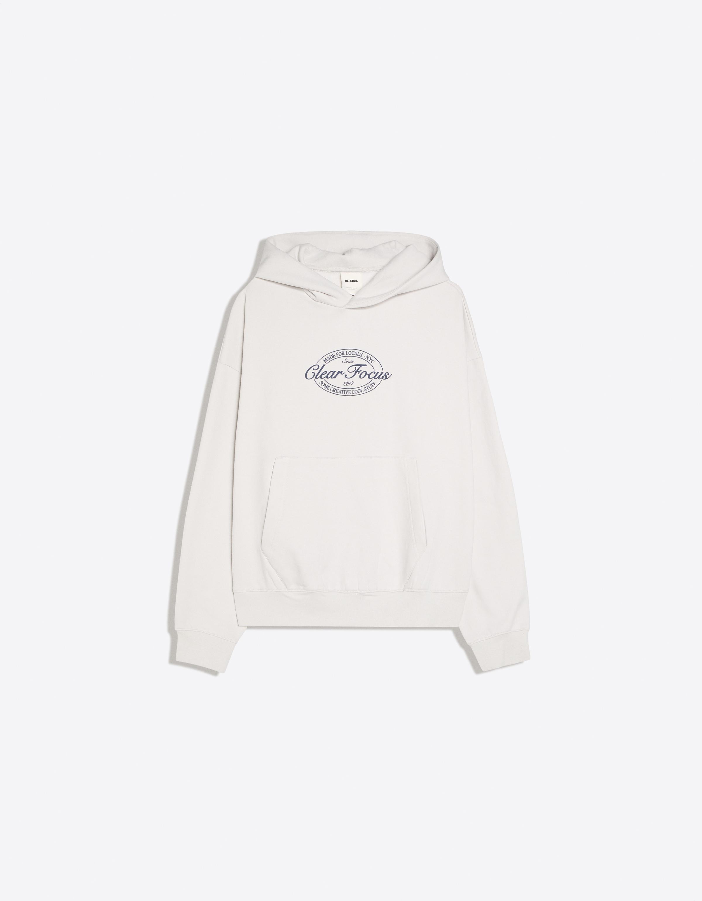 Bershka Sweat à capuche imprimé — Gris