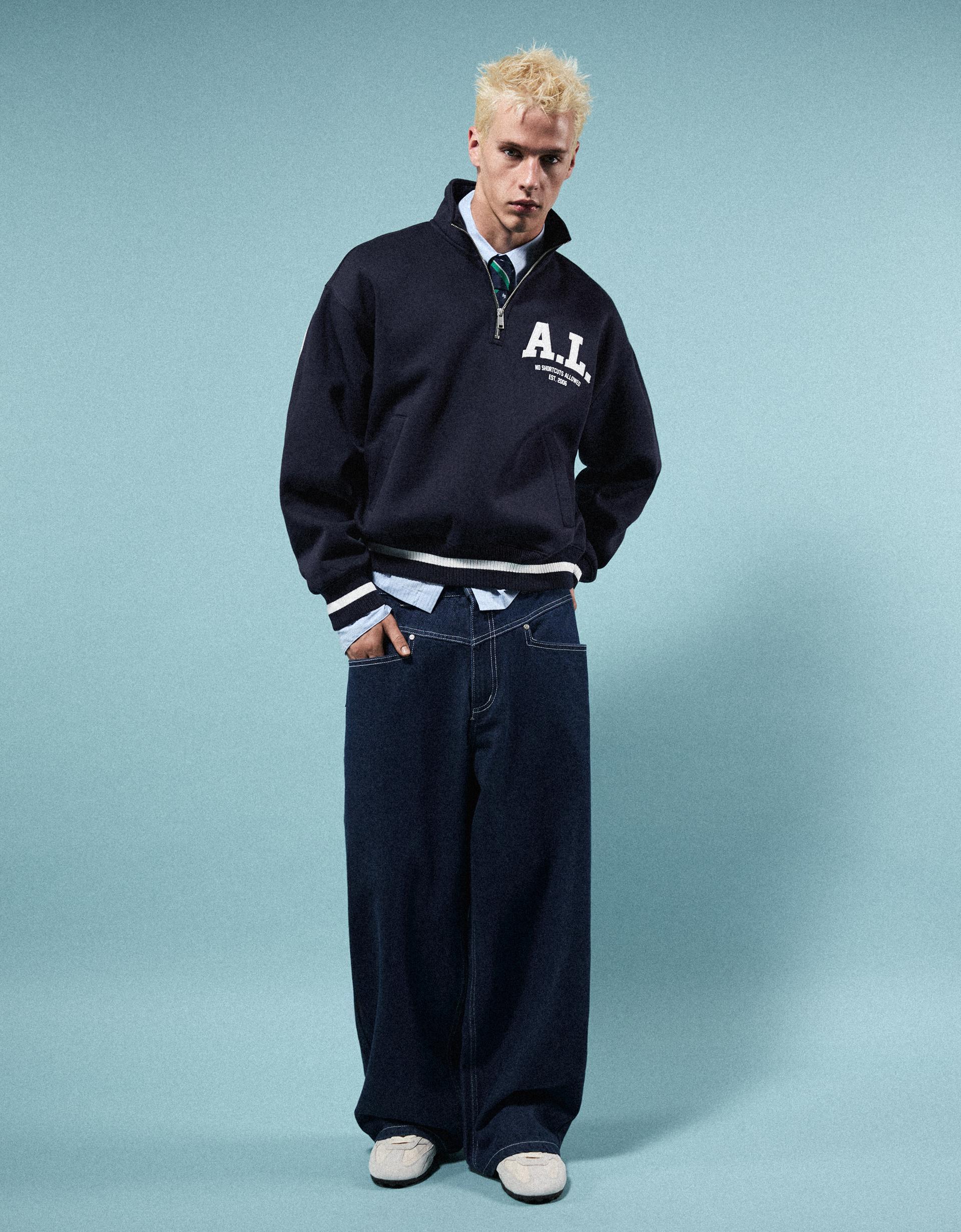 Bershka Half-Zip Badge Sweatshirt