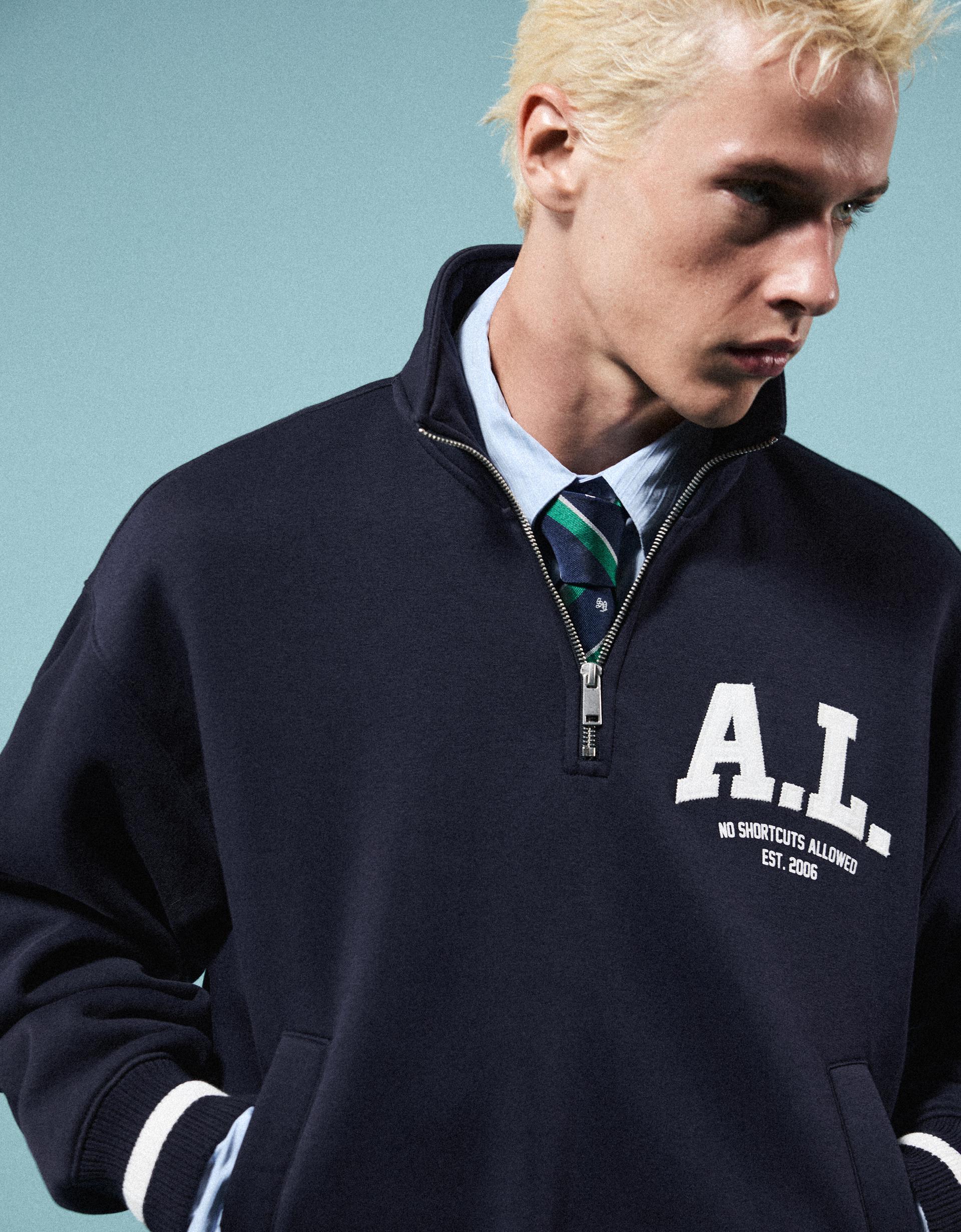 Bershka Half-Zip Badge Sweatshirt