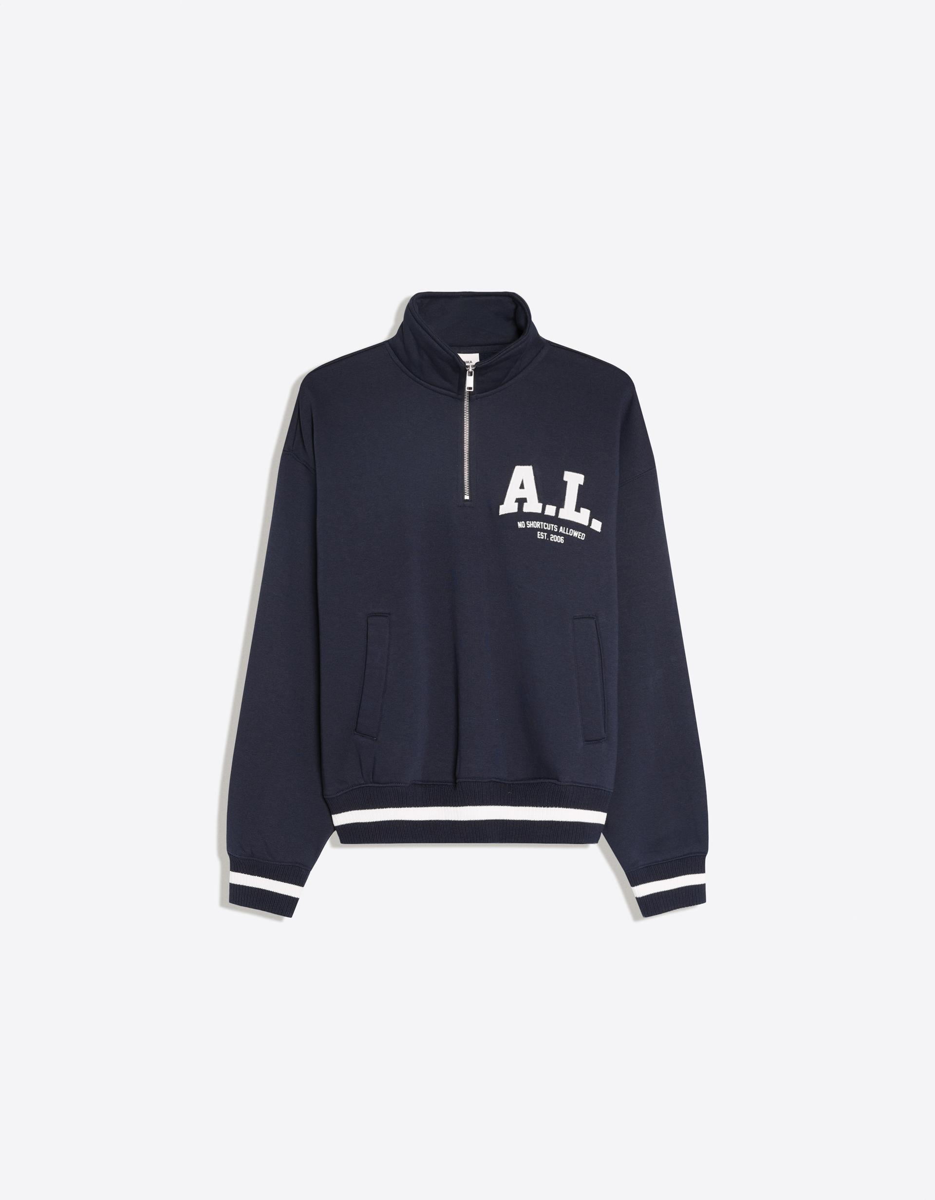 Bershka Half-Zip Badge Sweatshirt