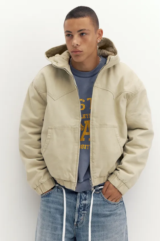 Pull&Bear Hooded Bomber Jacket — Beige
