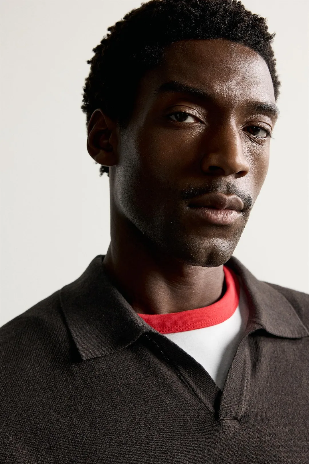Zara Knit Polo Collar Sweater — Dark Brown