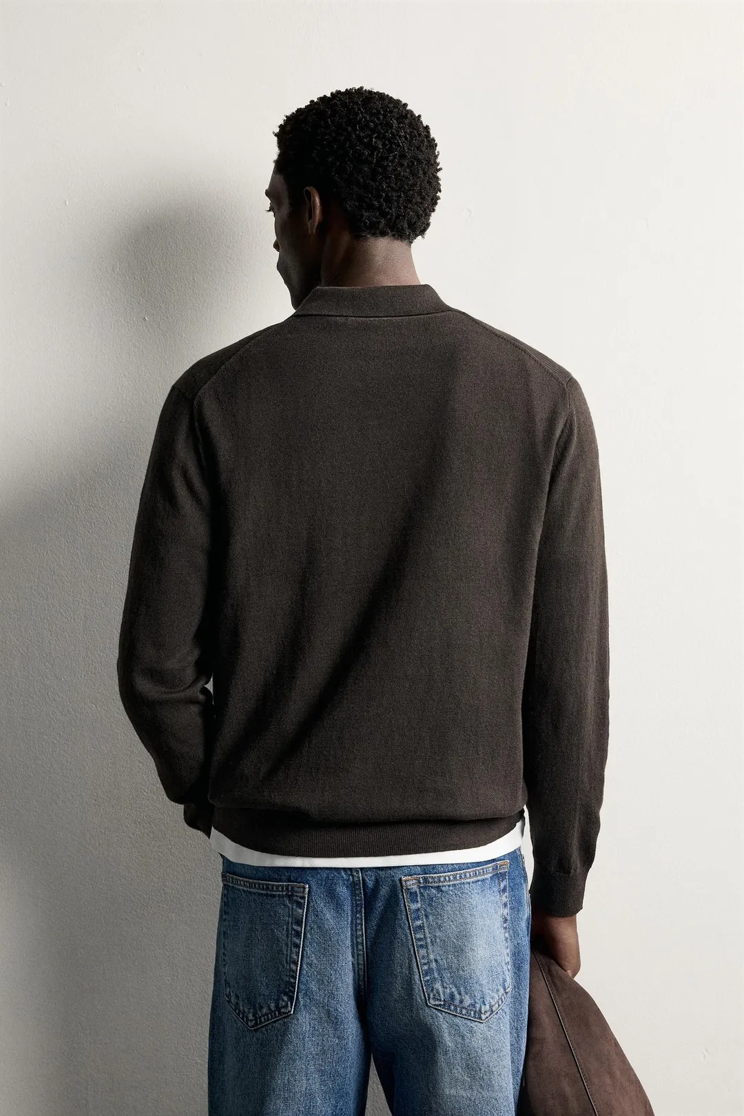 Zara Knit Polo Collar Sweater — Dark Brown