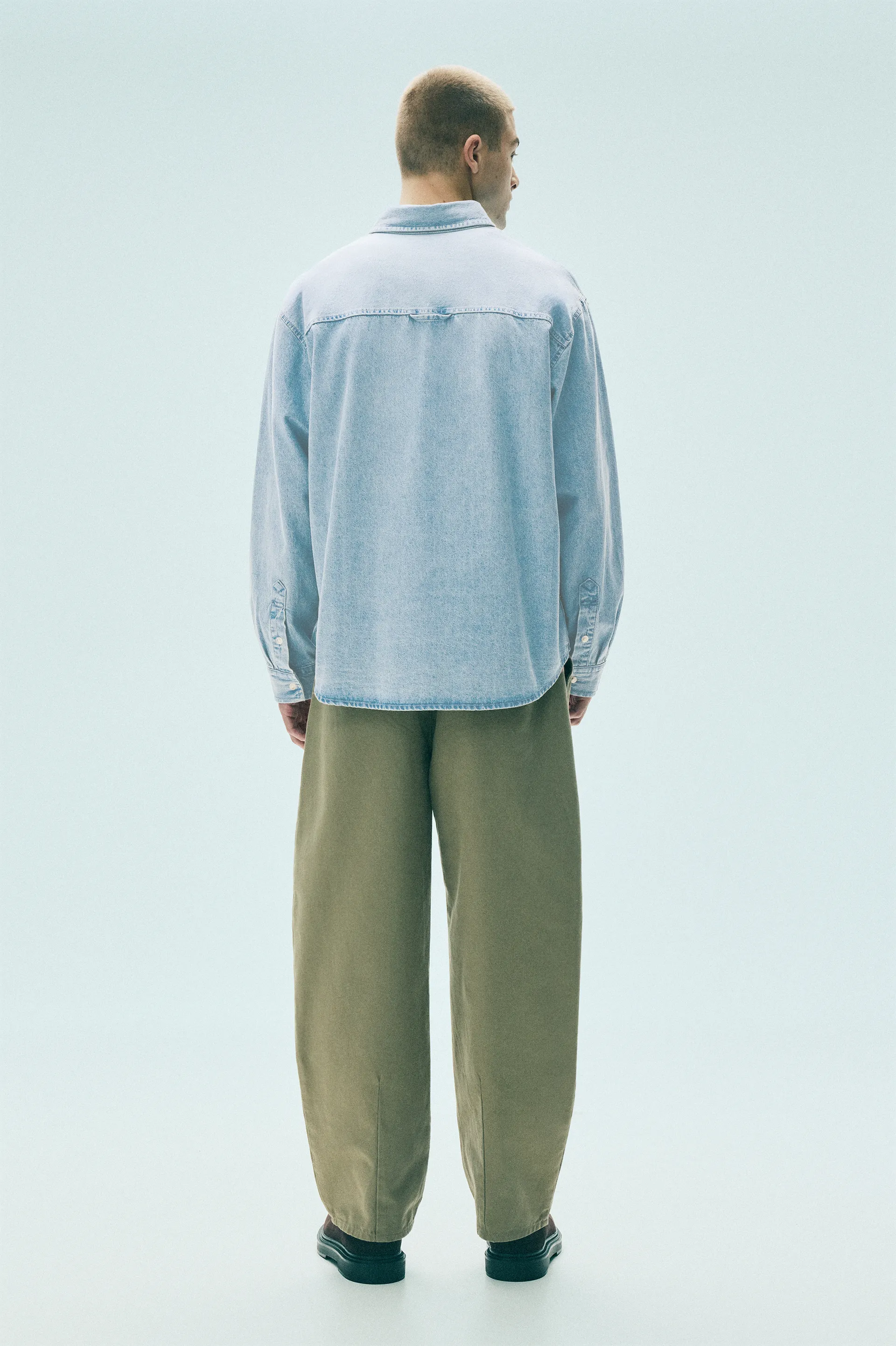Pull&Bear Denim Shirt Long Sleeve — Blue