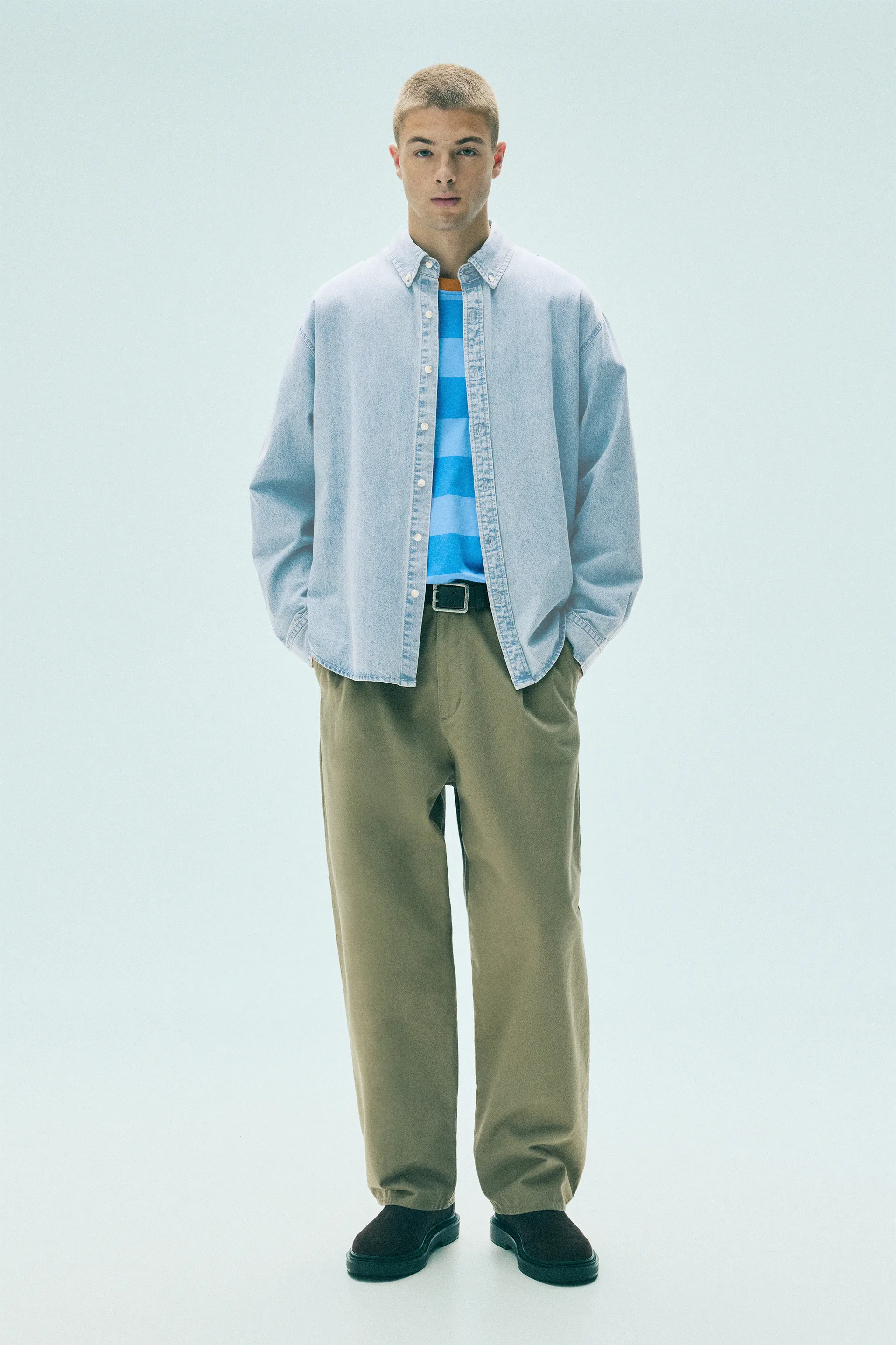 Pull&Bear Denim Shirt Long Sleeve — Blue