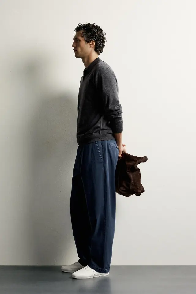 Long Sleeve Knit Polo Shirt — Charcoal