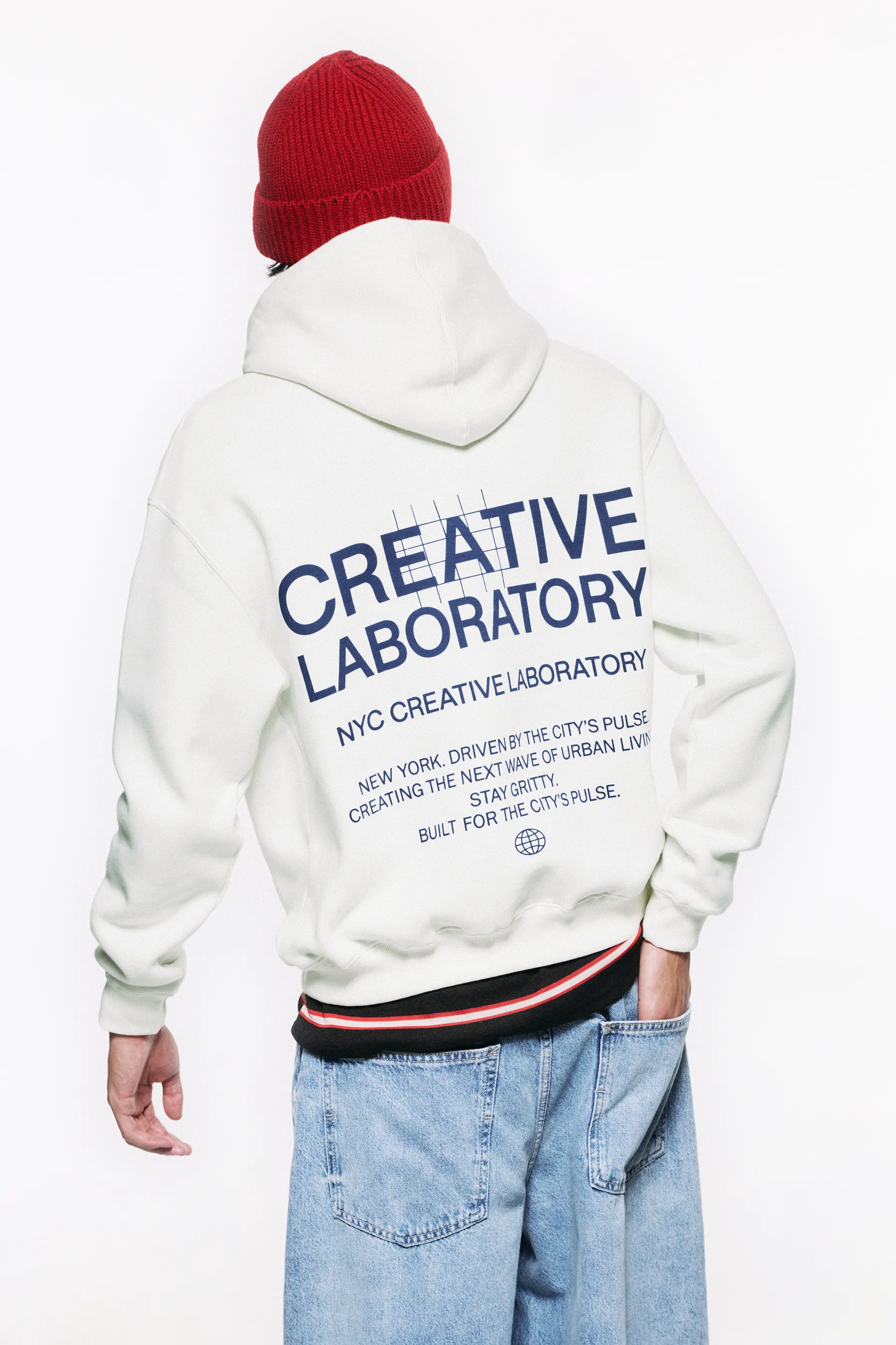 Pull&Bear Contrast Graphic Hoodie — Off white