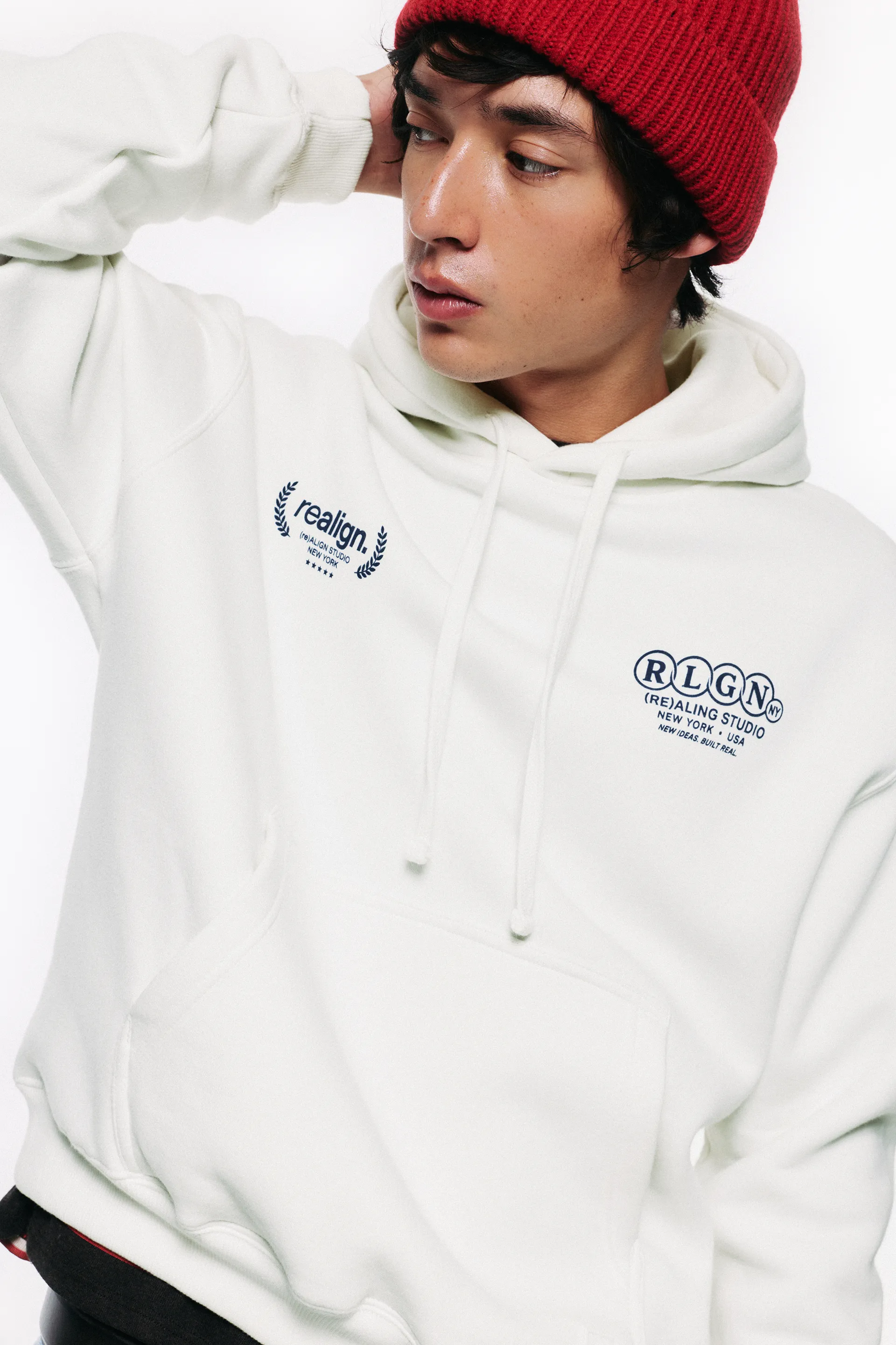 Pull&Bear Contrast Graphic Hoodie — Off white