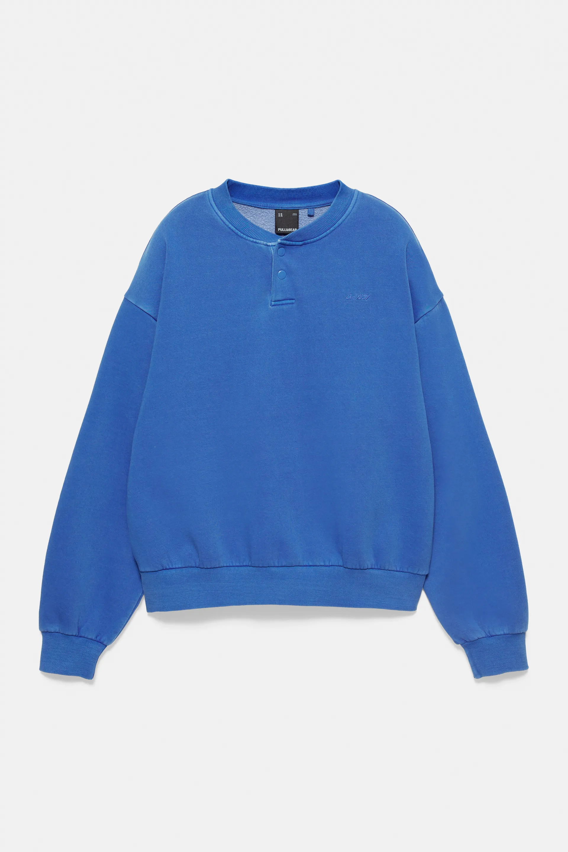 Pull&Bear Henley Button Sweatshirt — Blue