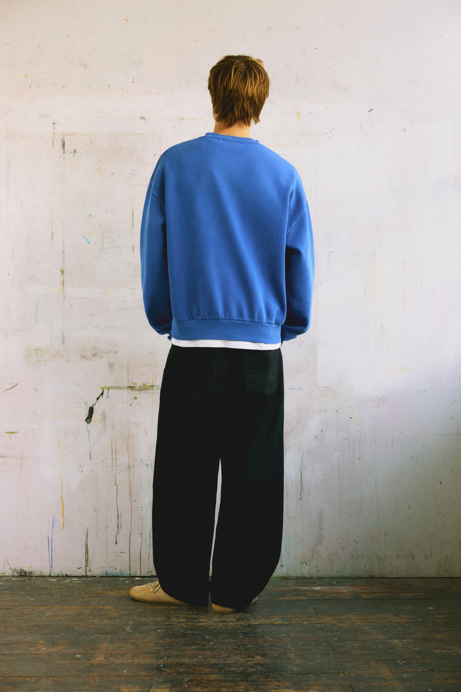 Pull&Bear Henley Button Sweatshirt — Blue