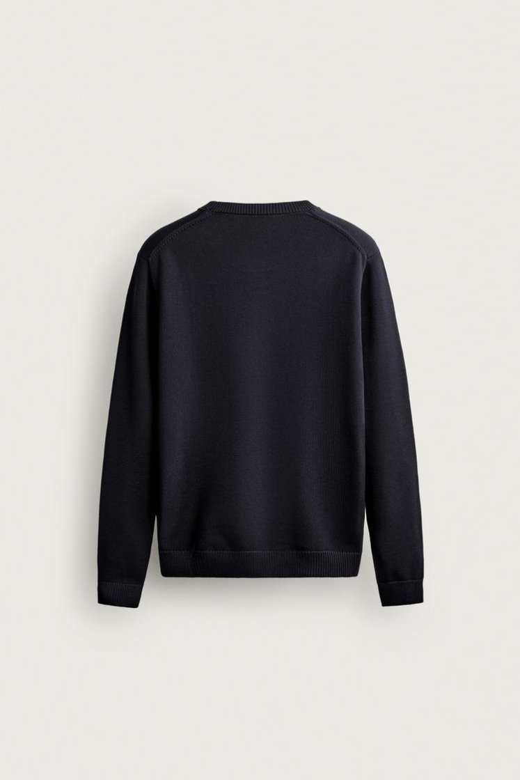 Zara Cotton Knit Regular Sweater — Navy
