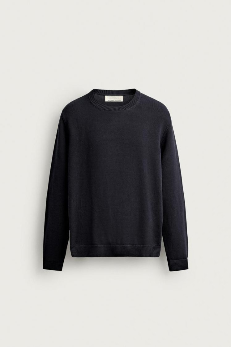 Zara Cotton Knit Regular Sweater — Navy