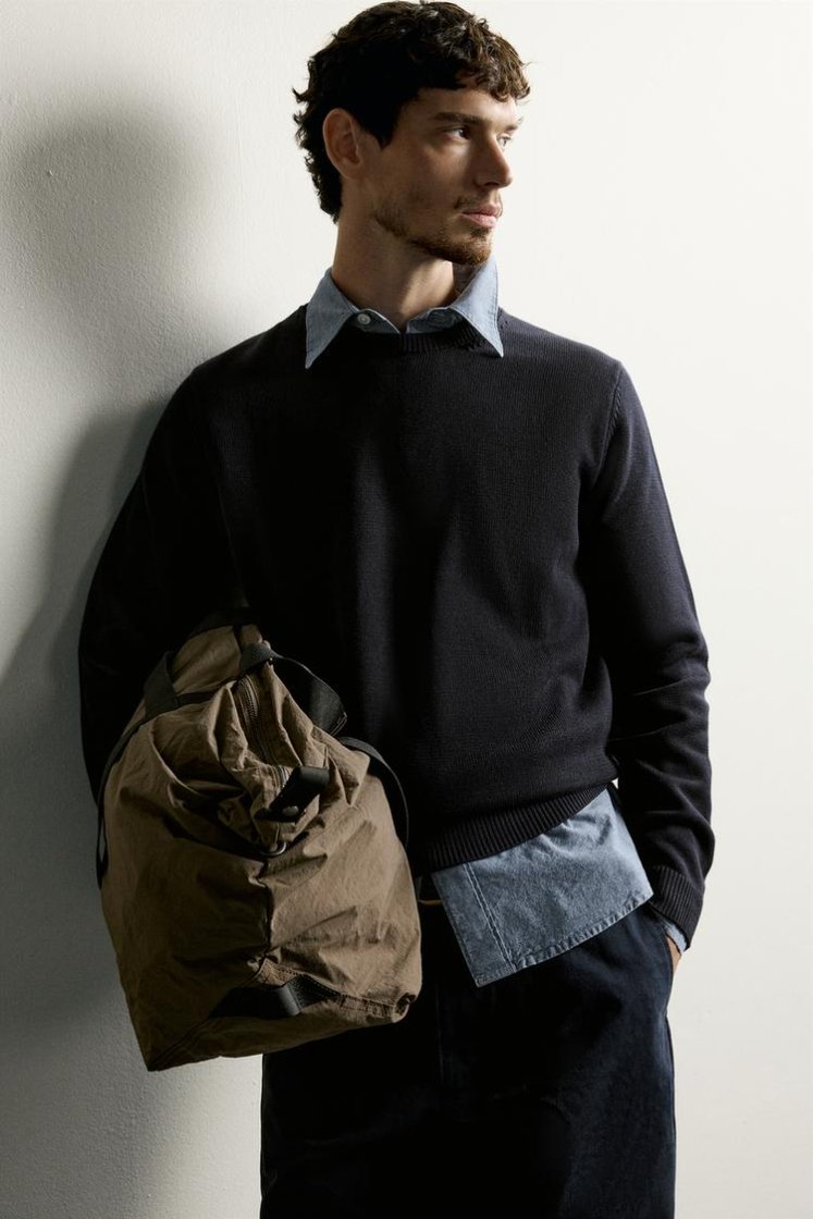 Zara Cotton Knit Regular Sweater — Navy