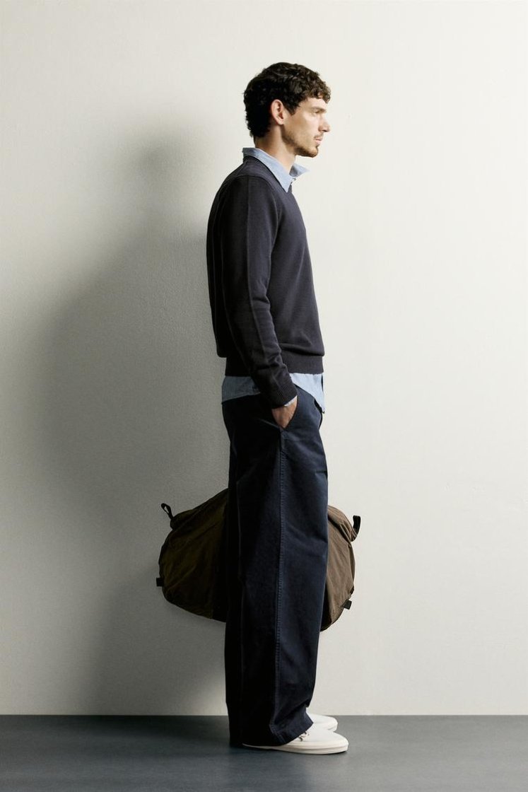 Zara Cotton Knit Regular Sweater — Navy