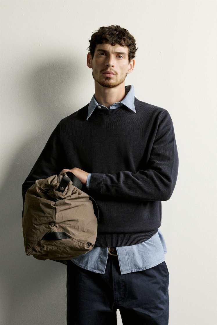 Zara Cotton Knit Regular Sweater — Navy