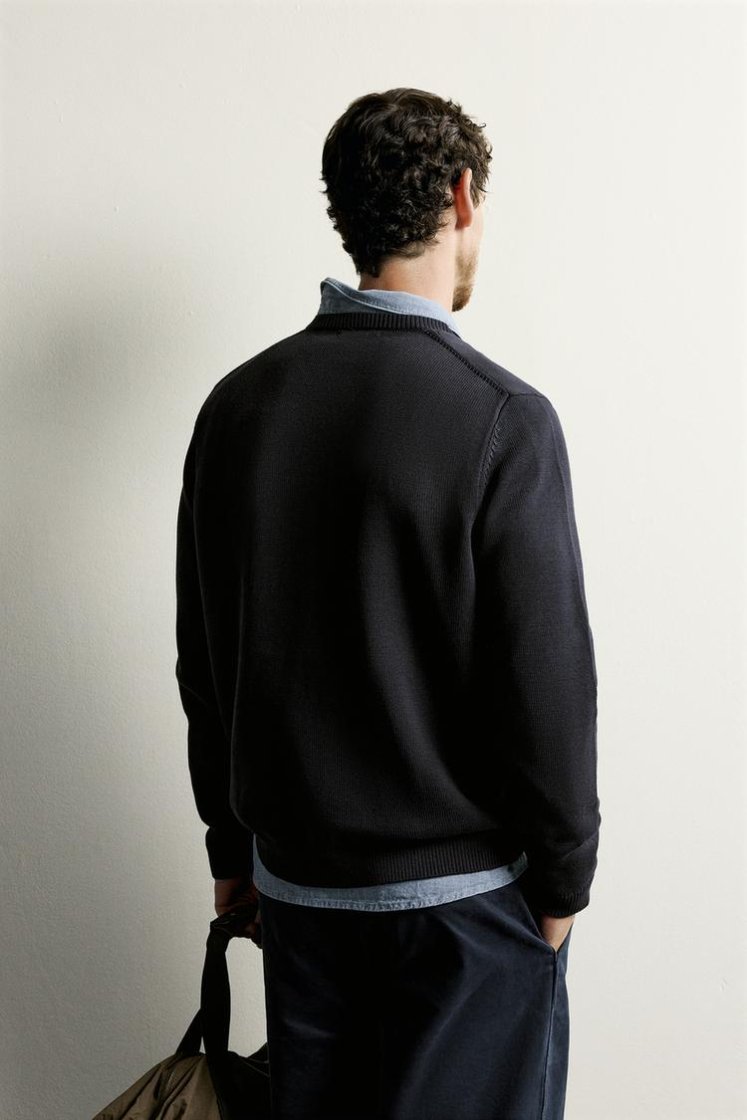 Zara Cotton Knit Regular Sweater — Navy