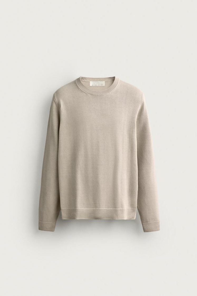 Zara Cotton Knit Regular Sweater — Sand