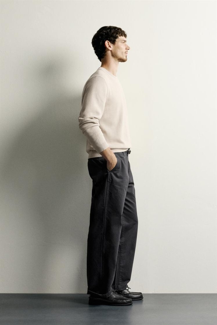 Zara Cotton Knit Regular Sweater — Sand