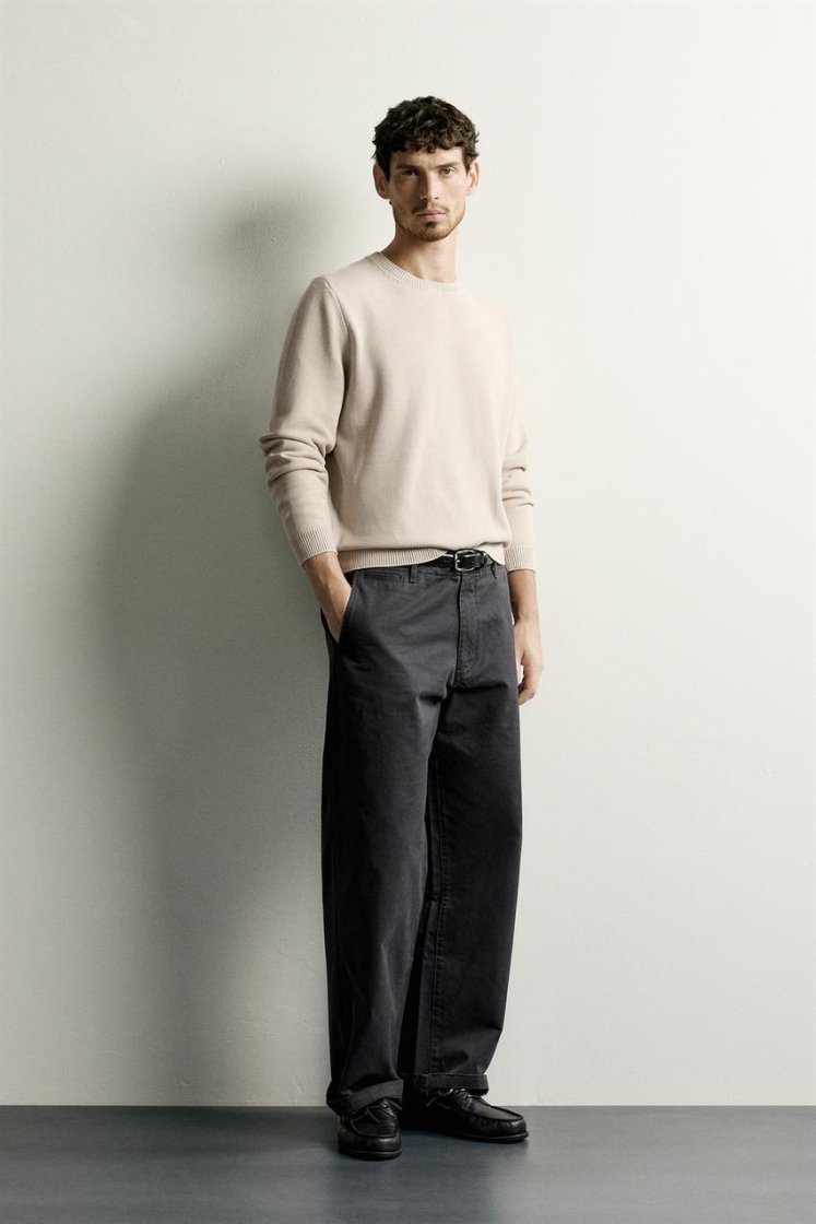 Zara Cotton Knit Regular Sweater — Sand