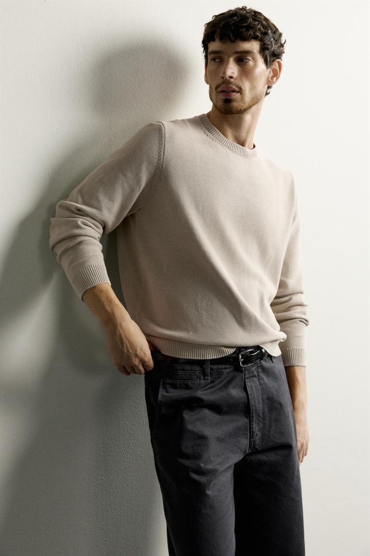 Zara Cotton Knit Regular Sweater — Sand