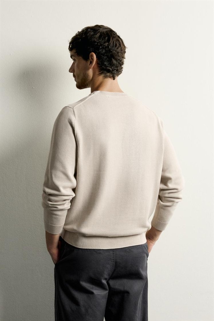 Zara Cotton Knit Regular Sweater — Sand