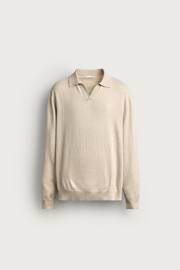 Zara Knit Polo Collar Sweater — Cream